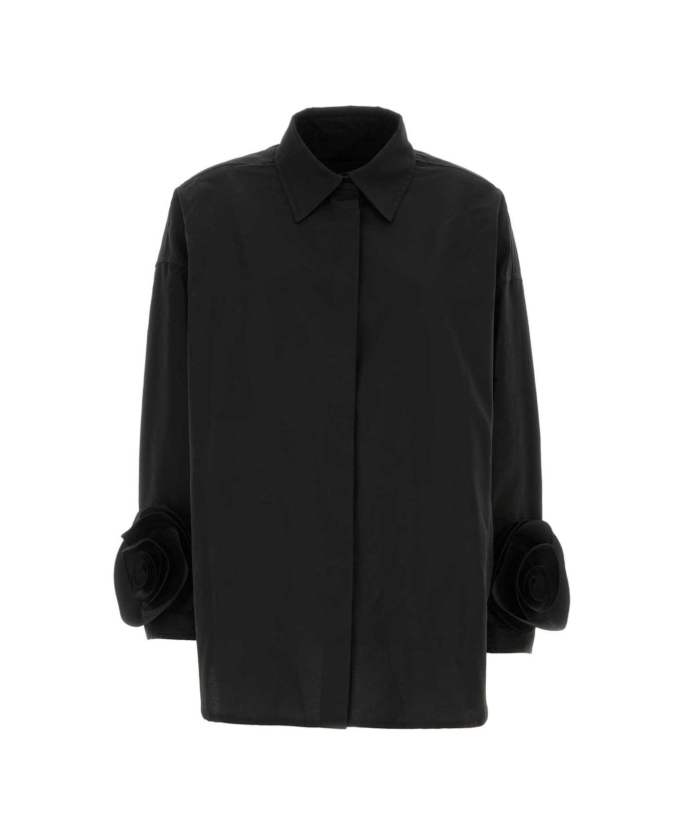 Valentino Floral Embellished Straight Hem Shirt Dress - Black