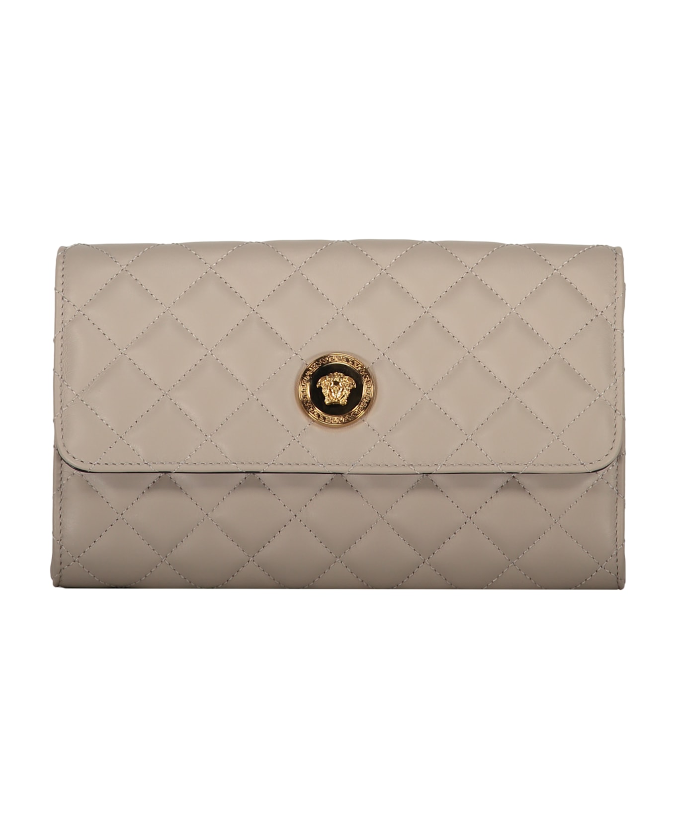 Versace Leather Clutch With Logo - Ivory