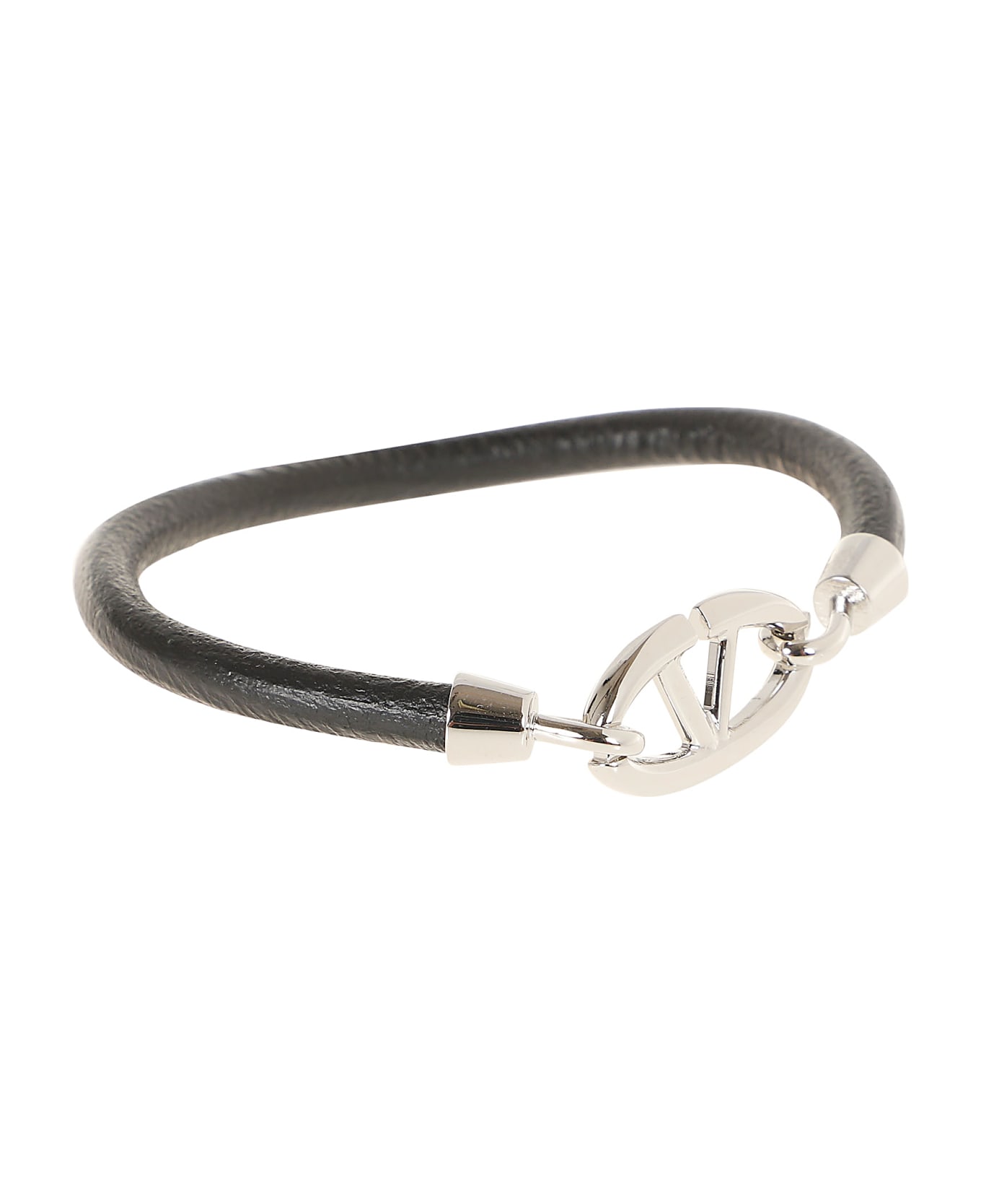 Valentino Garavani Leather Bracelet Vlogo The Bold Edition - No Nero