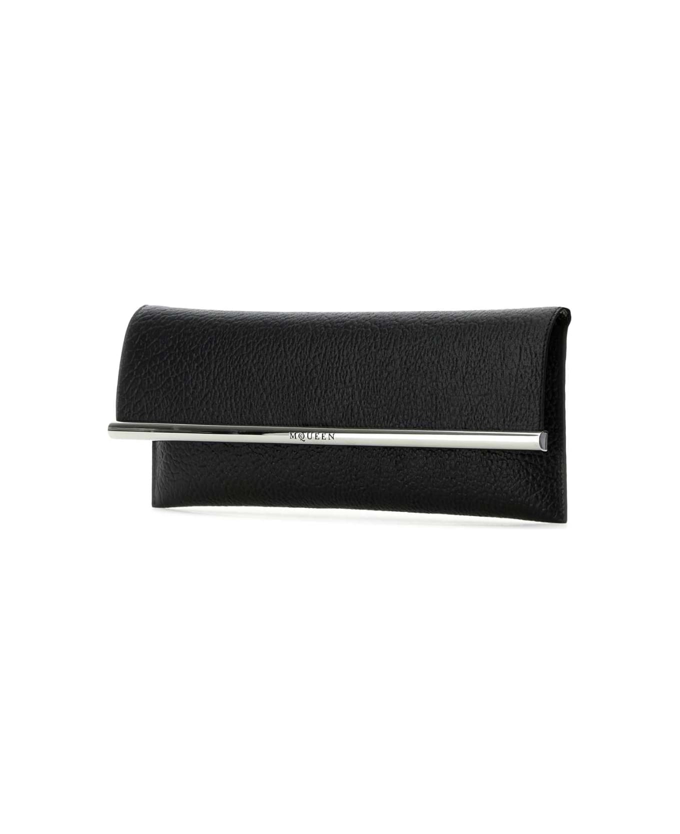 Alexander McQueen Black Leather Cross B-long Clutch - BLACKSILVER