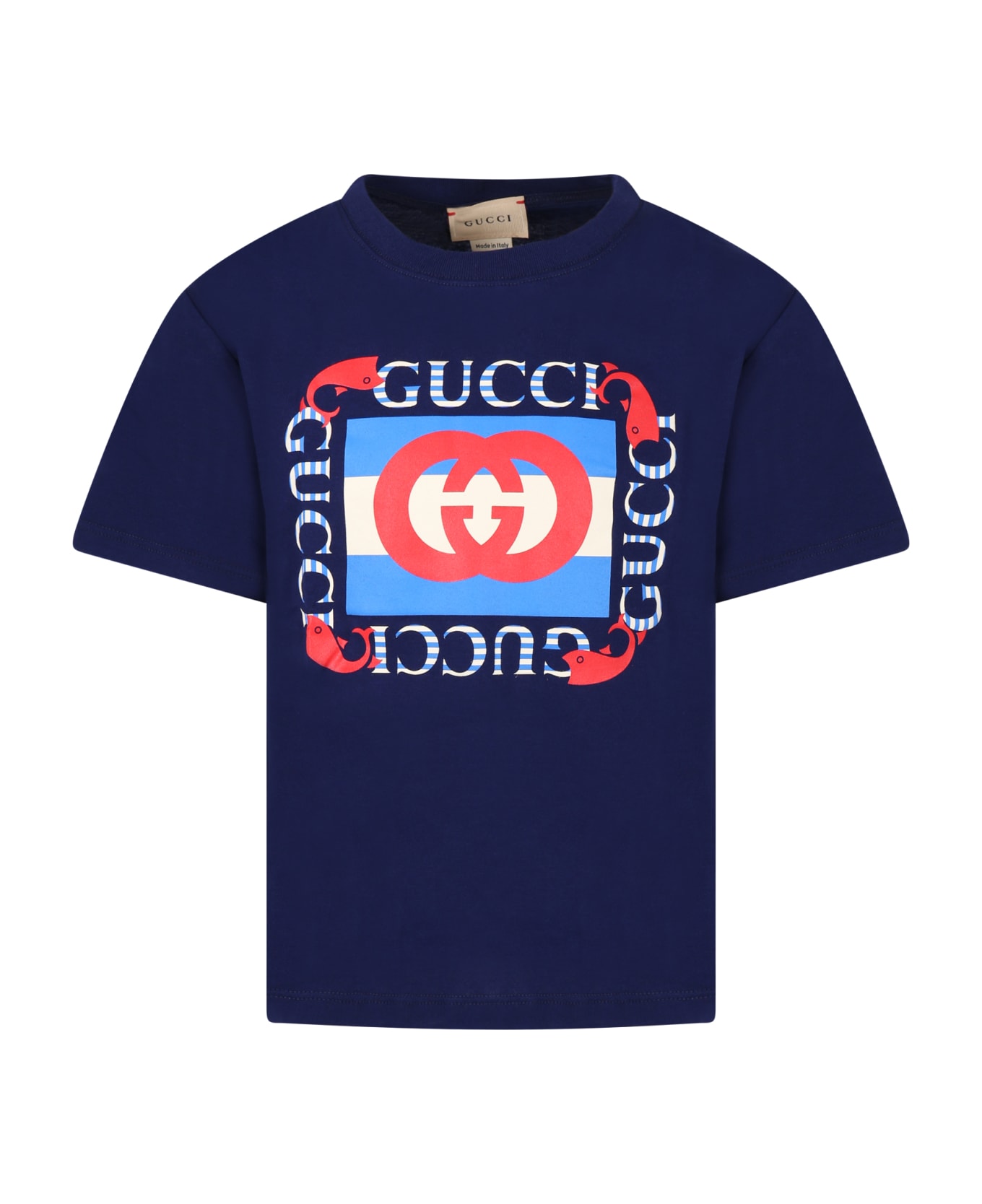 Gucci Blue T-shirt For Boy With Logo - Blue