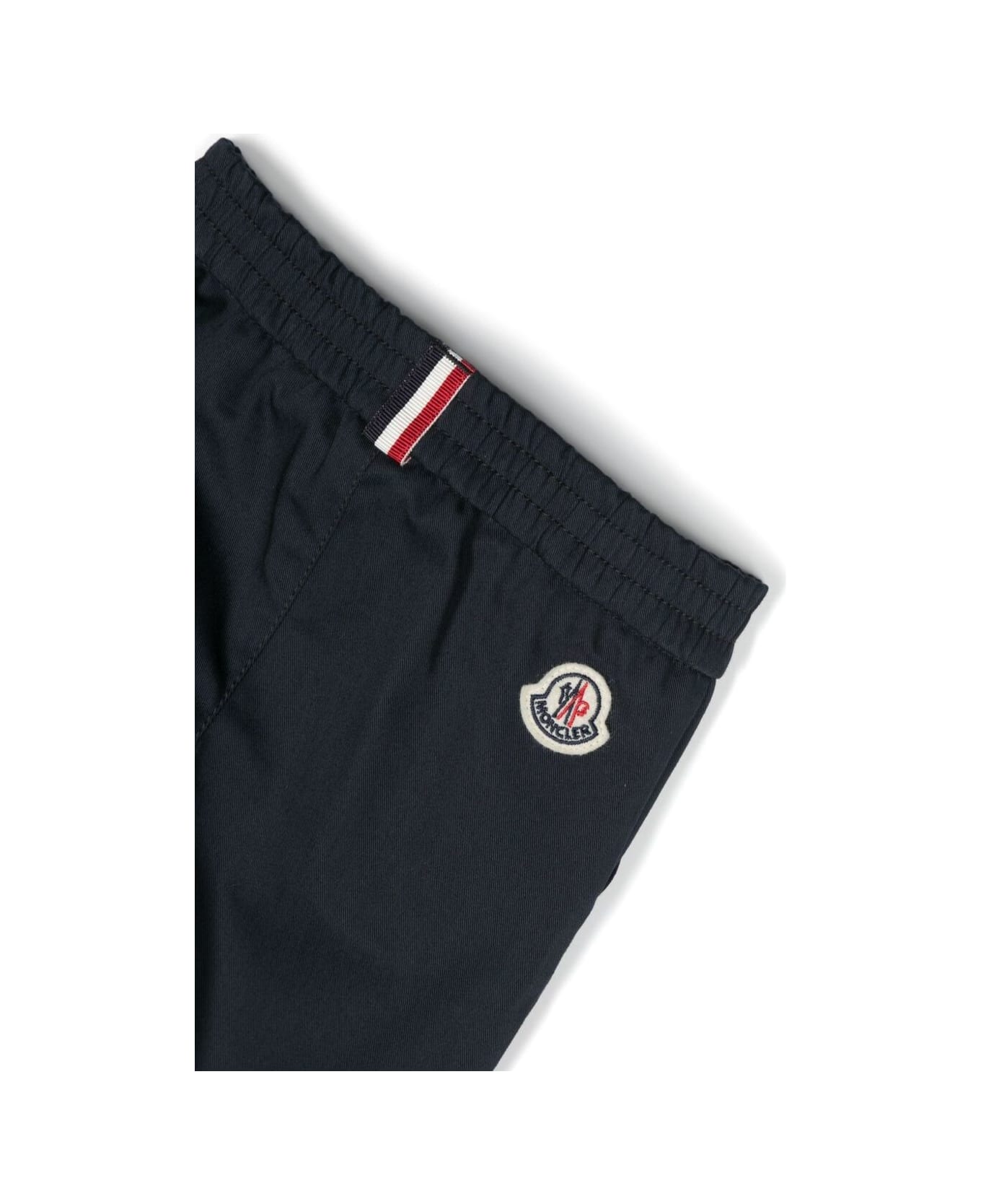 Moncler Blue Pants With Logo Patch On The Back In Cotton Baby - Blu