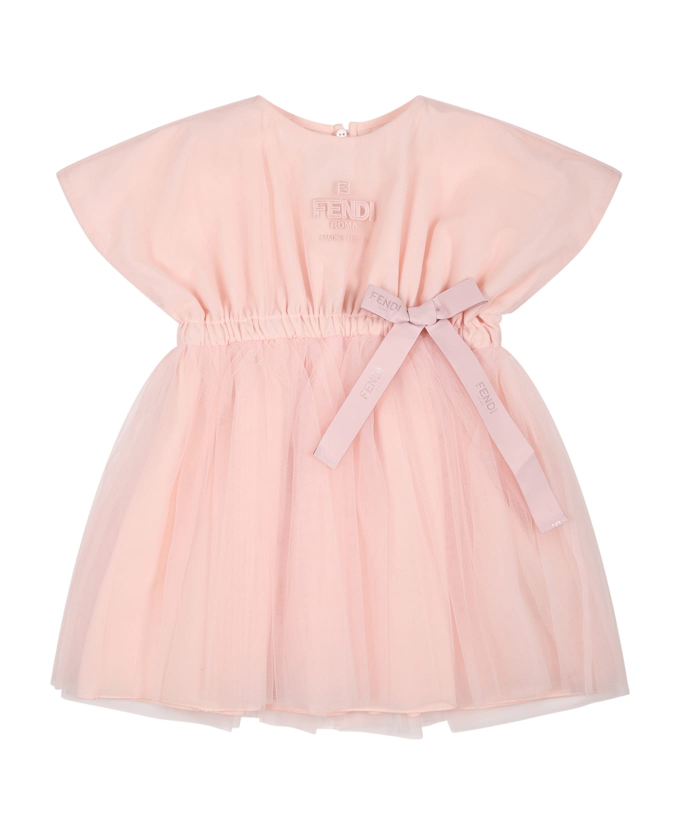 Fendi Pink Dress For Baby Girl With Logo - Pink ウェア