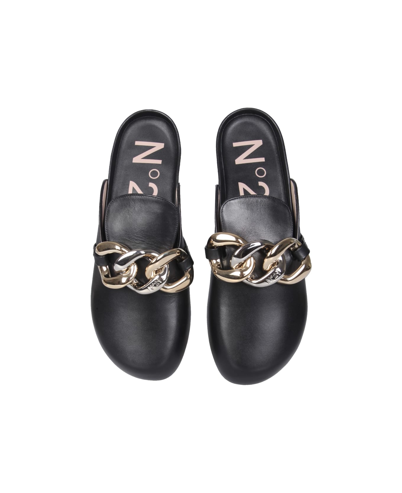 N.21 Mules With Oversized Chain - BLACK