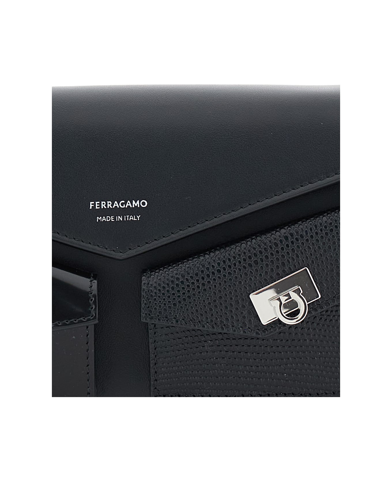 Ferragamo 
hug Mini
 Black Crossbody Bag With Logo Lettering On The Front In Leather Woman - Black
