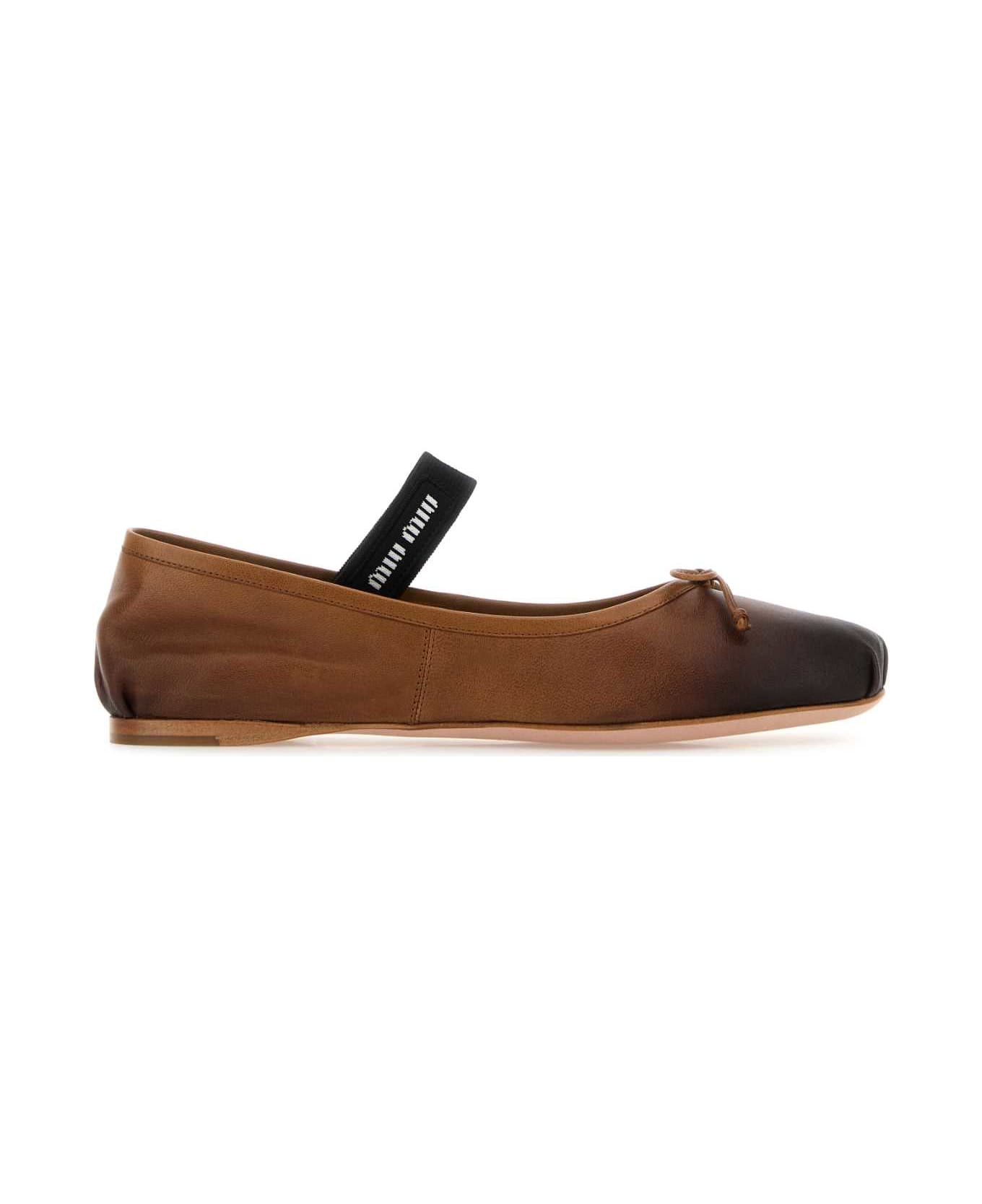Miu Miu Multicolor Leather Ballerinas - CARAMEL