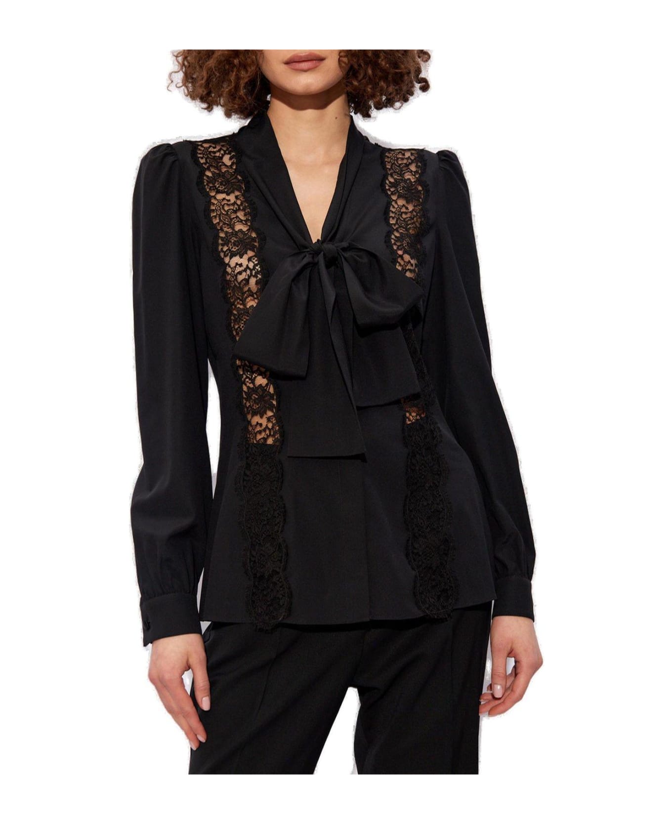 Dolce & Gabbana Lace Inlay Satin Shirt - Black ブラウス