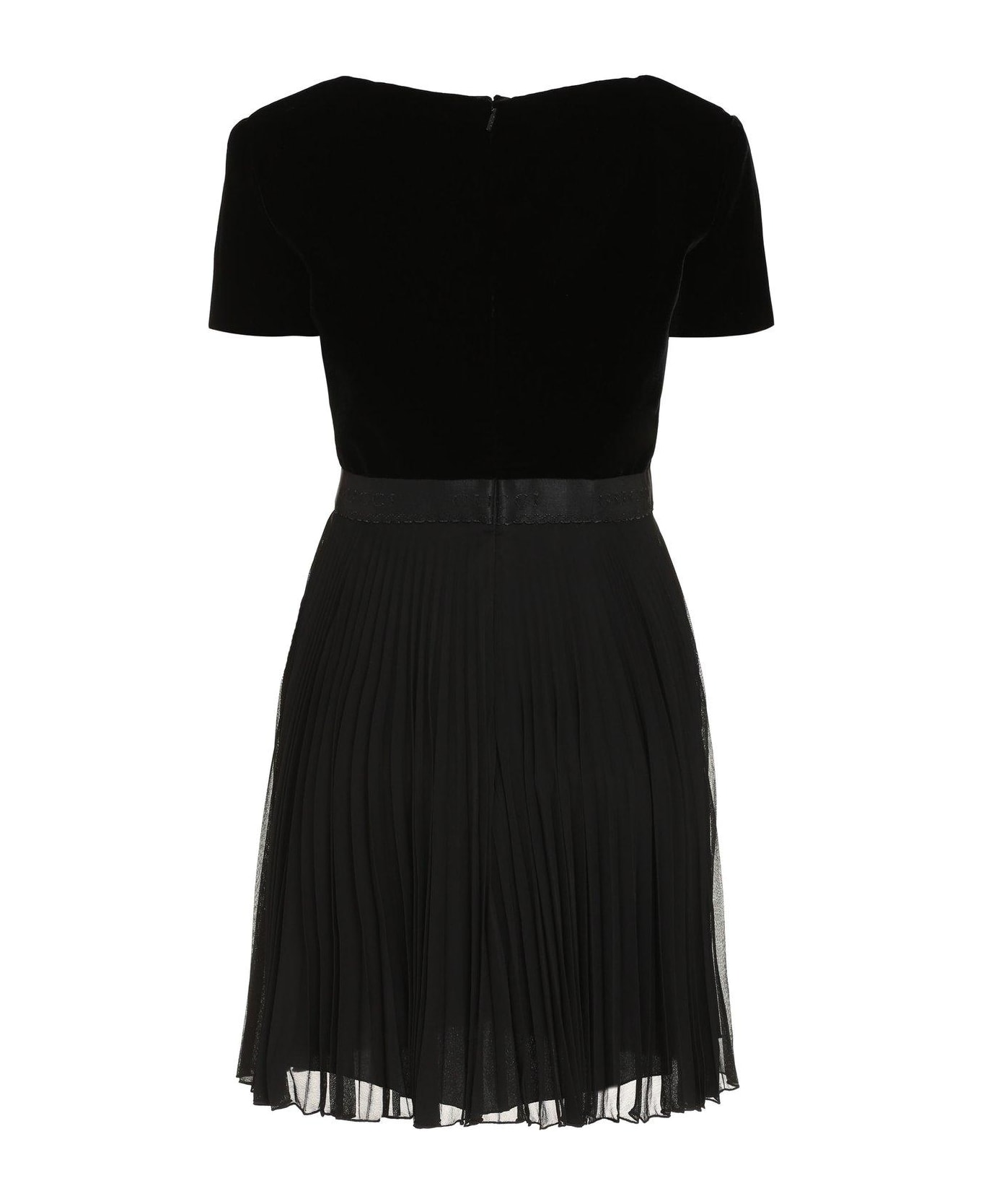 Gucci V-neck Pleated Mini Dress - Black