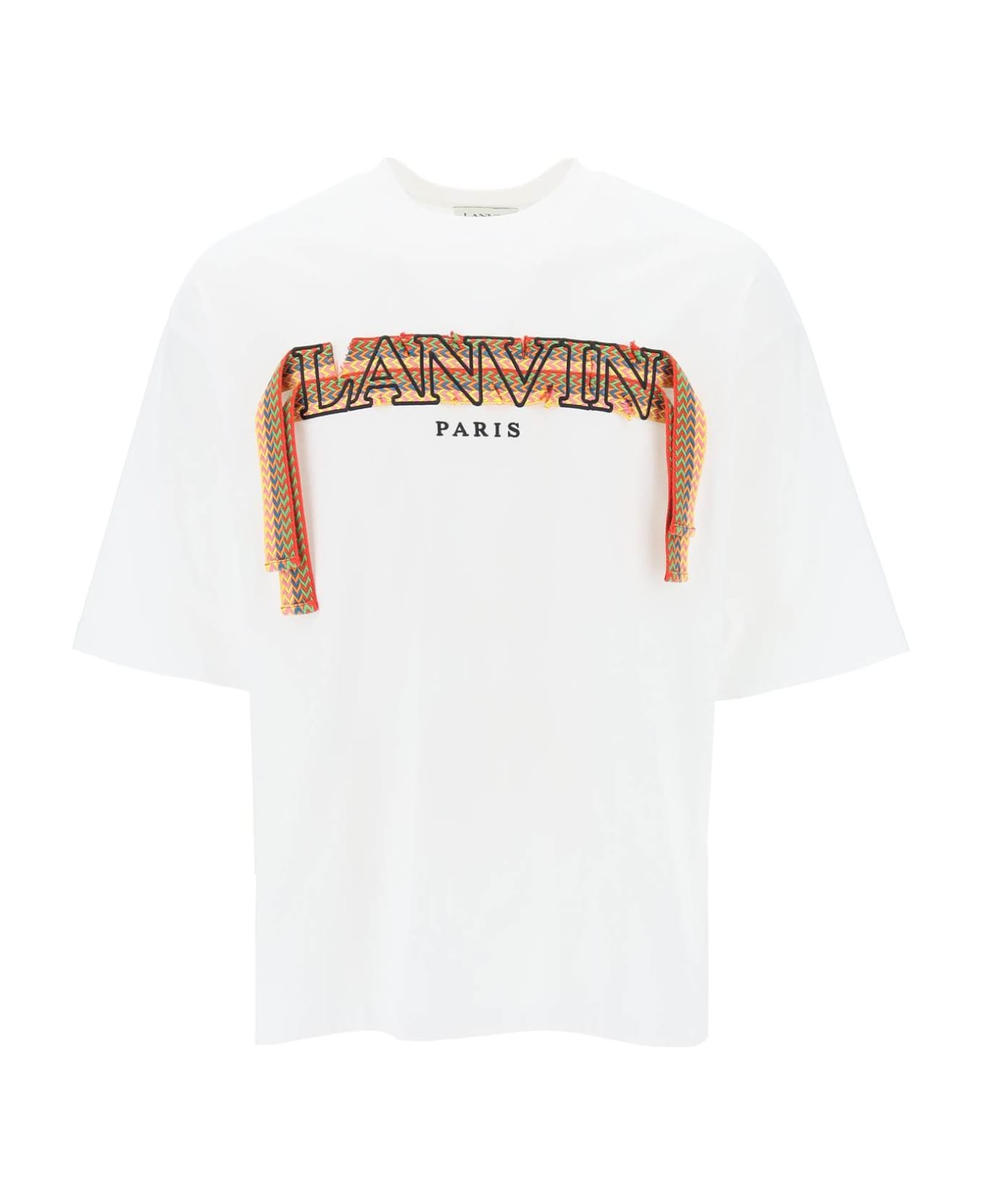Lanvin Crew-neck T-shirt With 'curb' Logo Embroidery - Bianco