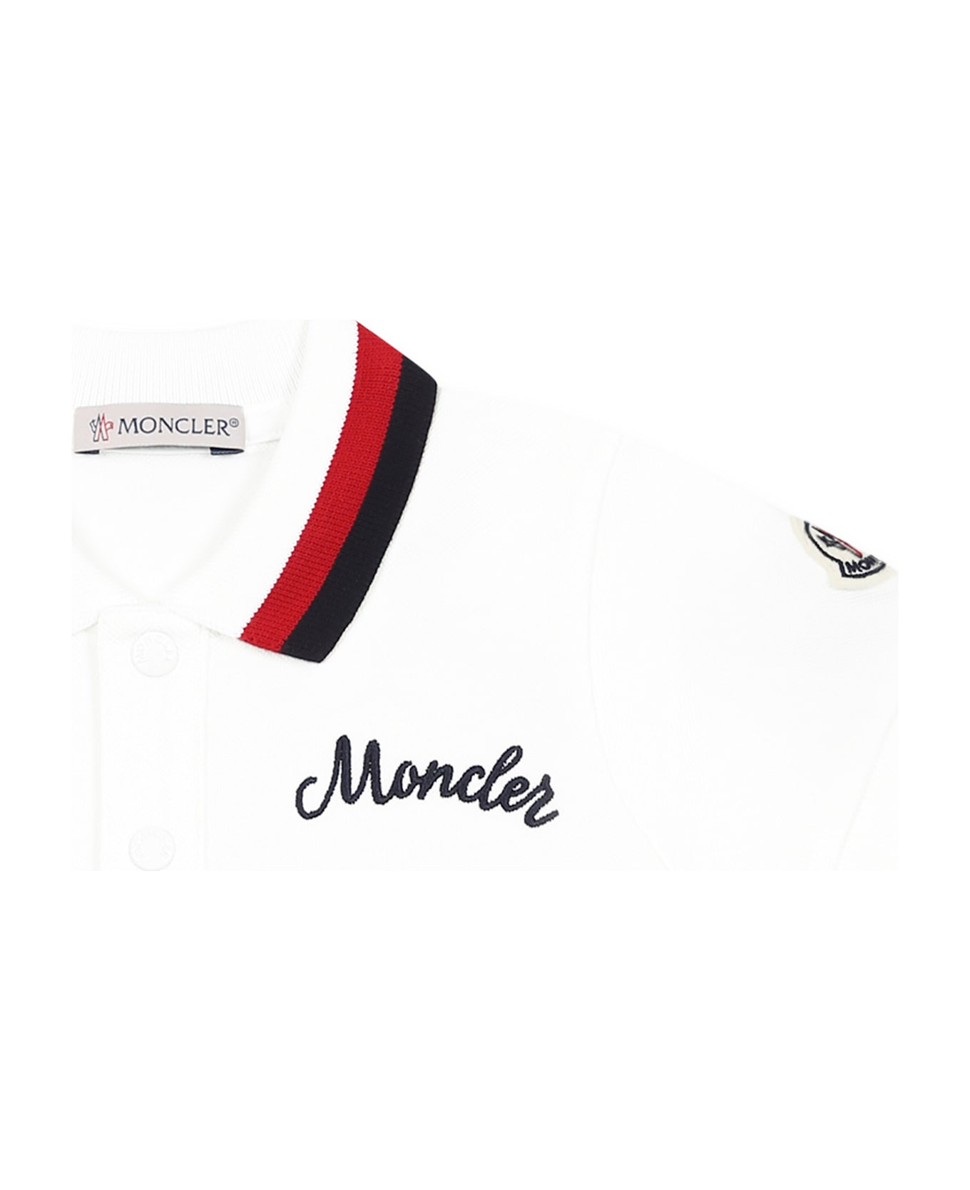 Moncler White Polo Shirt For Baby Boy With Logo - White