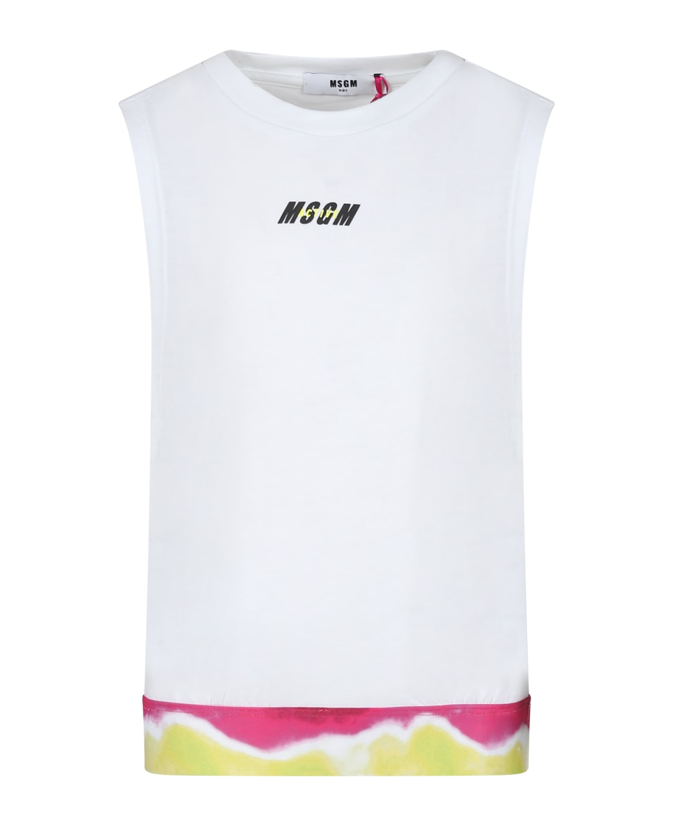 MSGM White T-shirt For Girl With Logo And Print - White