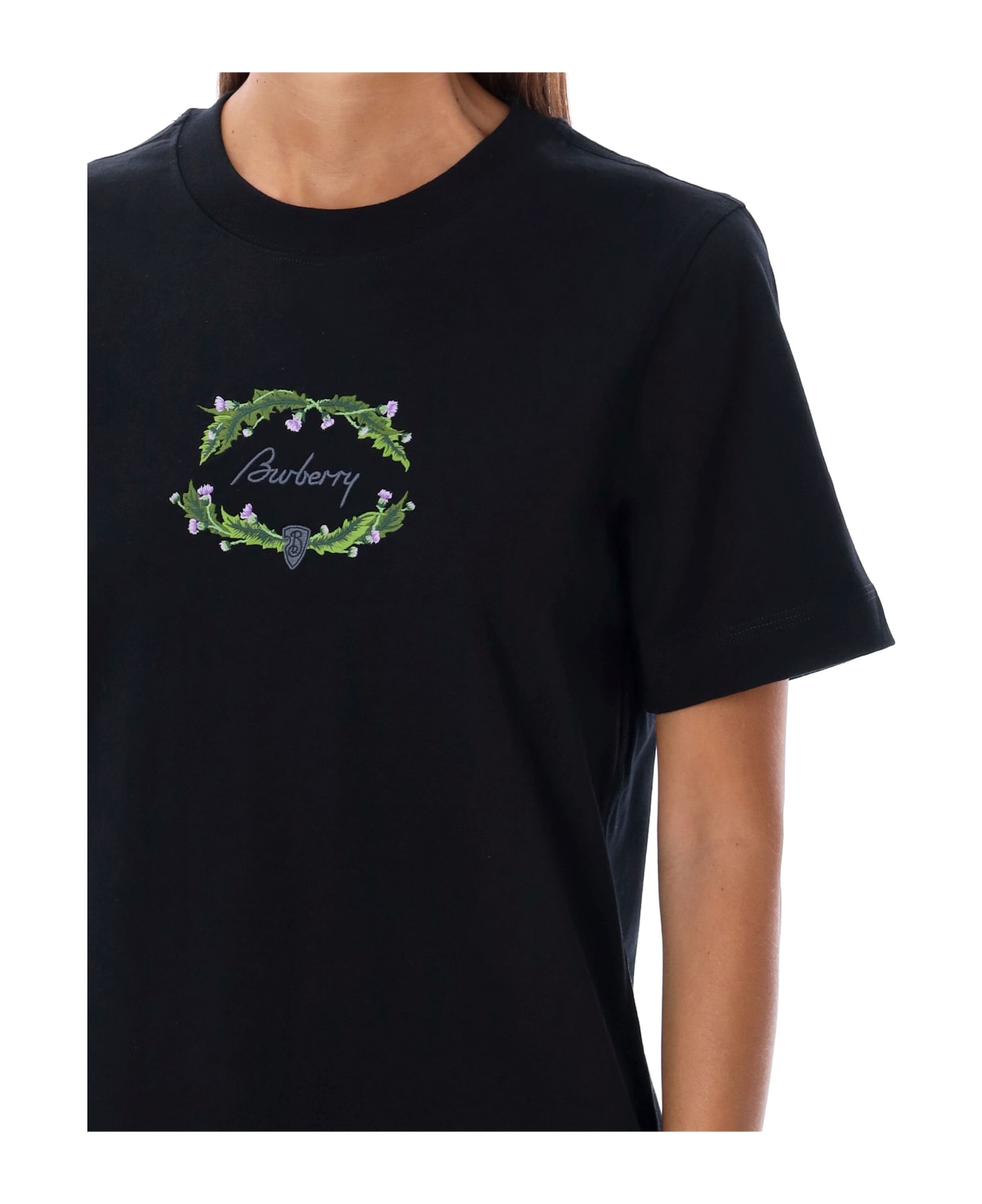 Burberry London Floral Embroidered Logo T-shirt - COAL