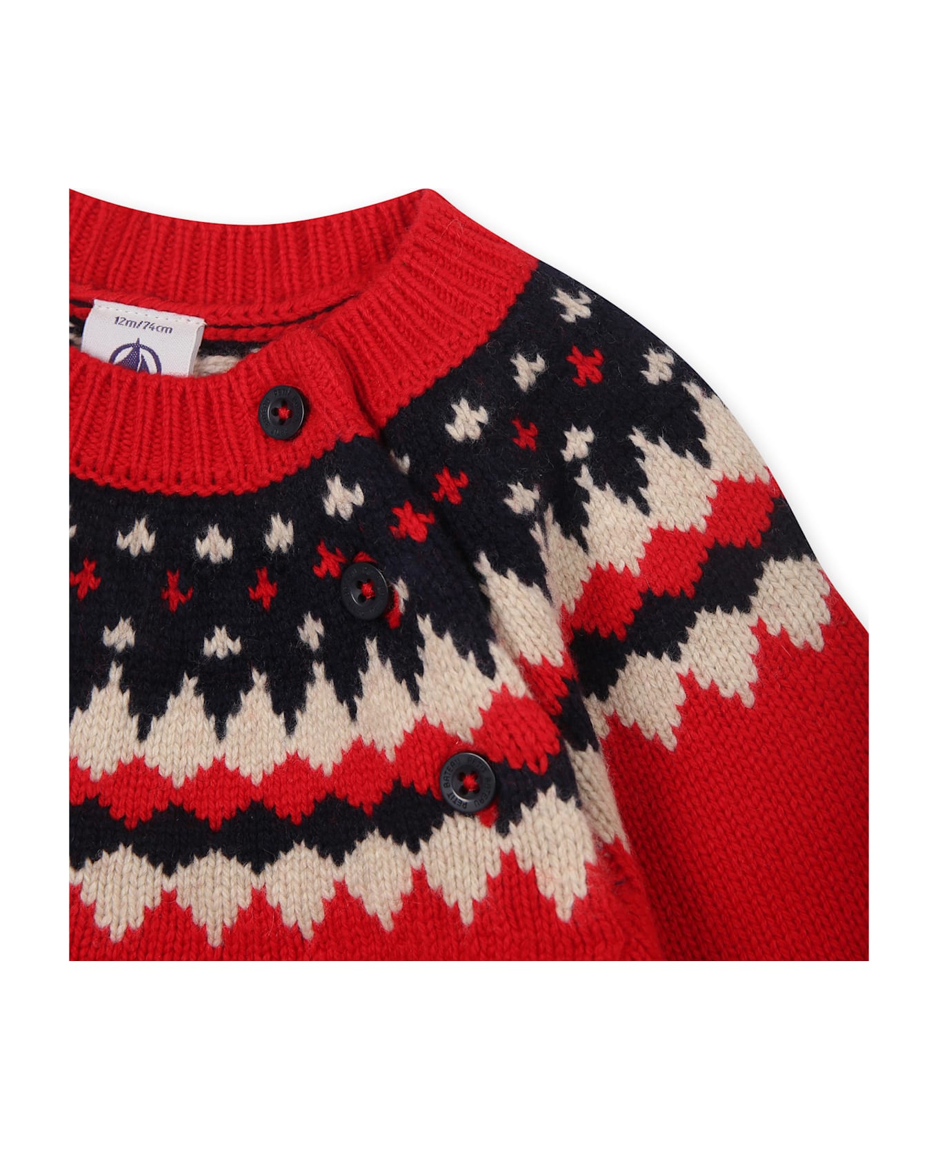 Petit Bateau Red Sweater For Baby Boy With Jaquard Pattern - Red