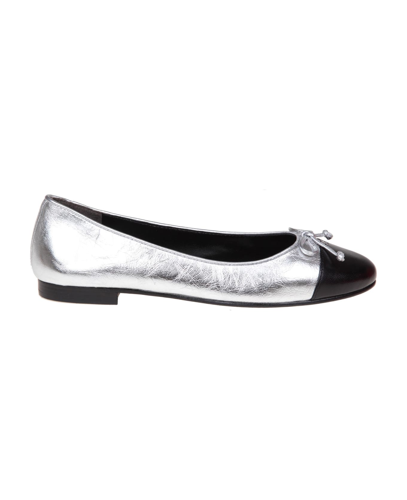 Tory Burch Cap-toe Ballerina In Metallic Leather - Nero
