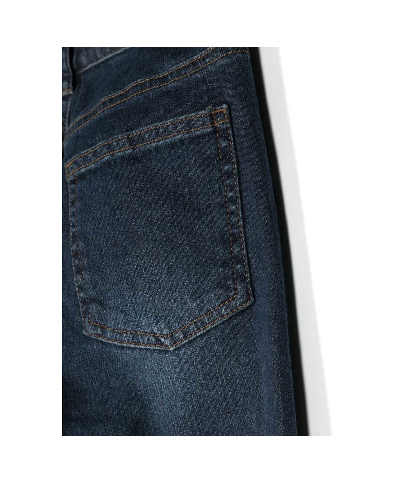 Il Gufo Blue Five-pocket Jeans With Logo Patch In Cotton Denim Boy - Blu ボトムス