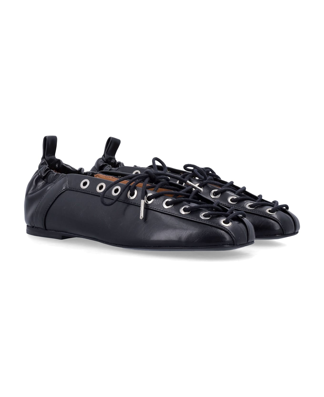 Ganni Oleatex Lace-up Ballerinas - BLACK