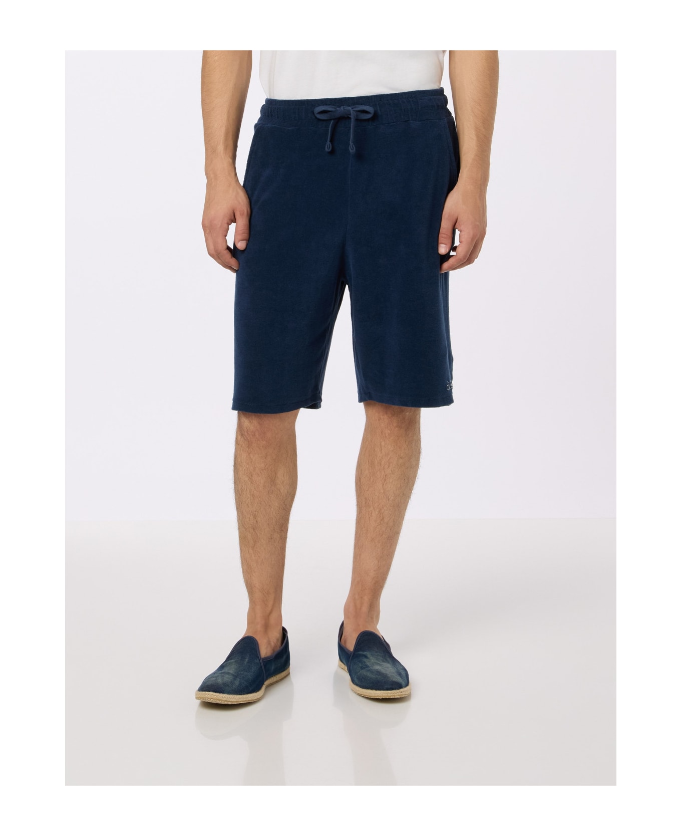 MC2 Saint Barth Man Navy Blue Terry Bermuda Shorts Rande Sponge - BLUE