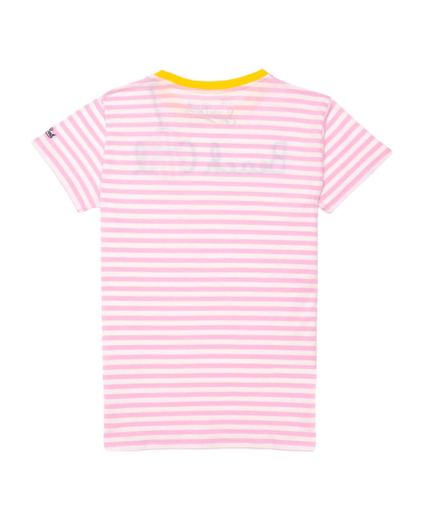 MC2 Saint Barth Pink Striped T-shirt With Embroidered Beach Girl - PINK