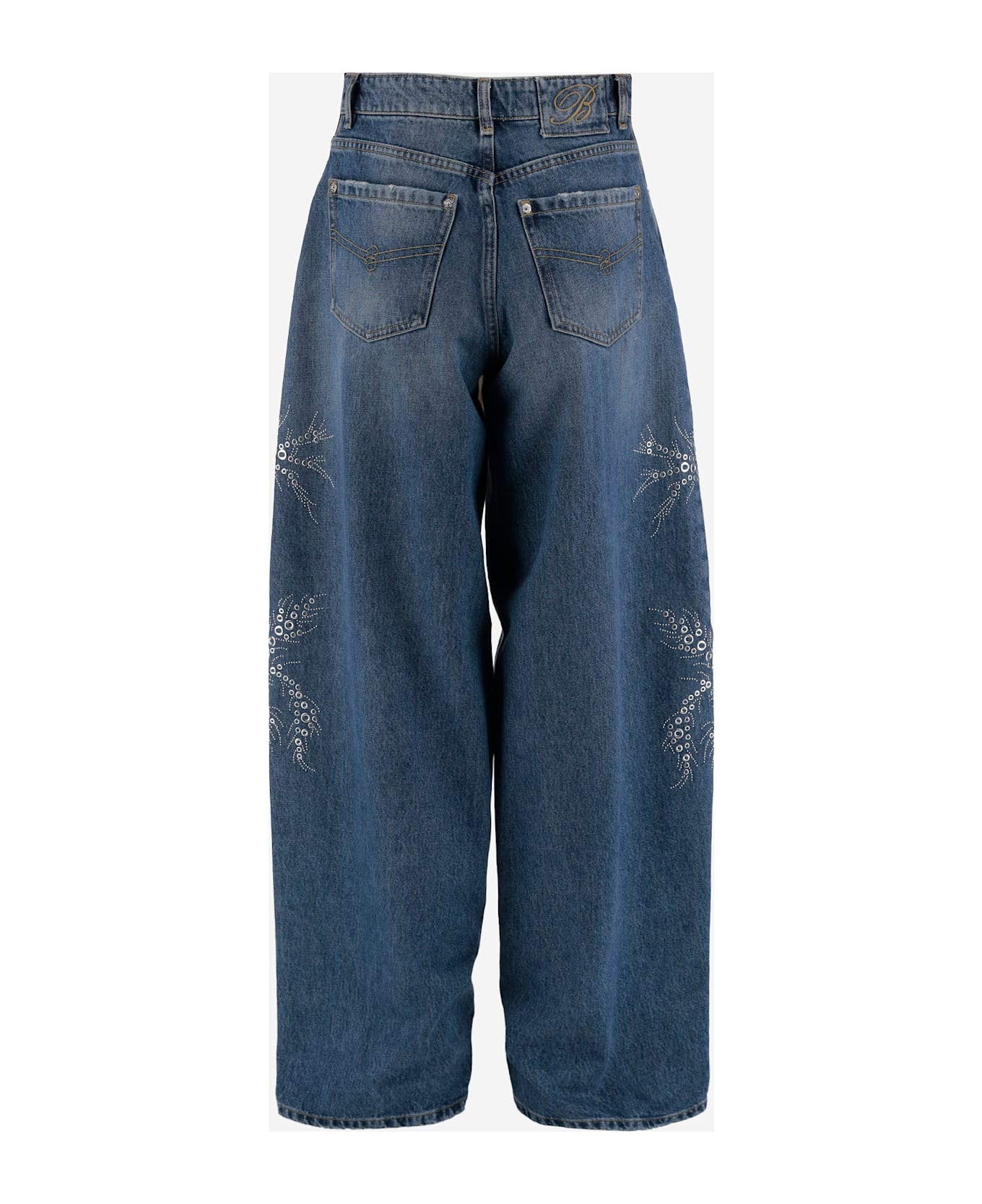 Blumarine Washed Jeans With Palm Trees - Denim