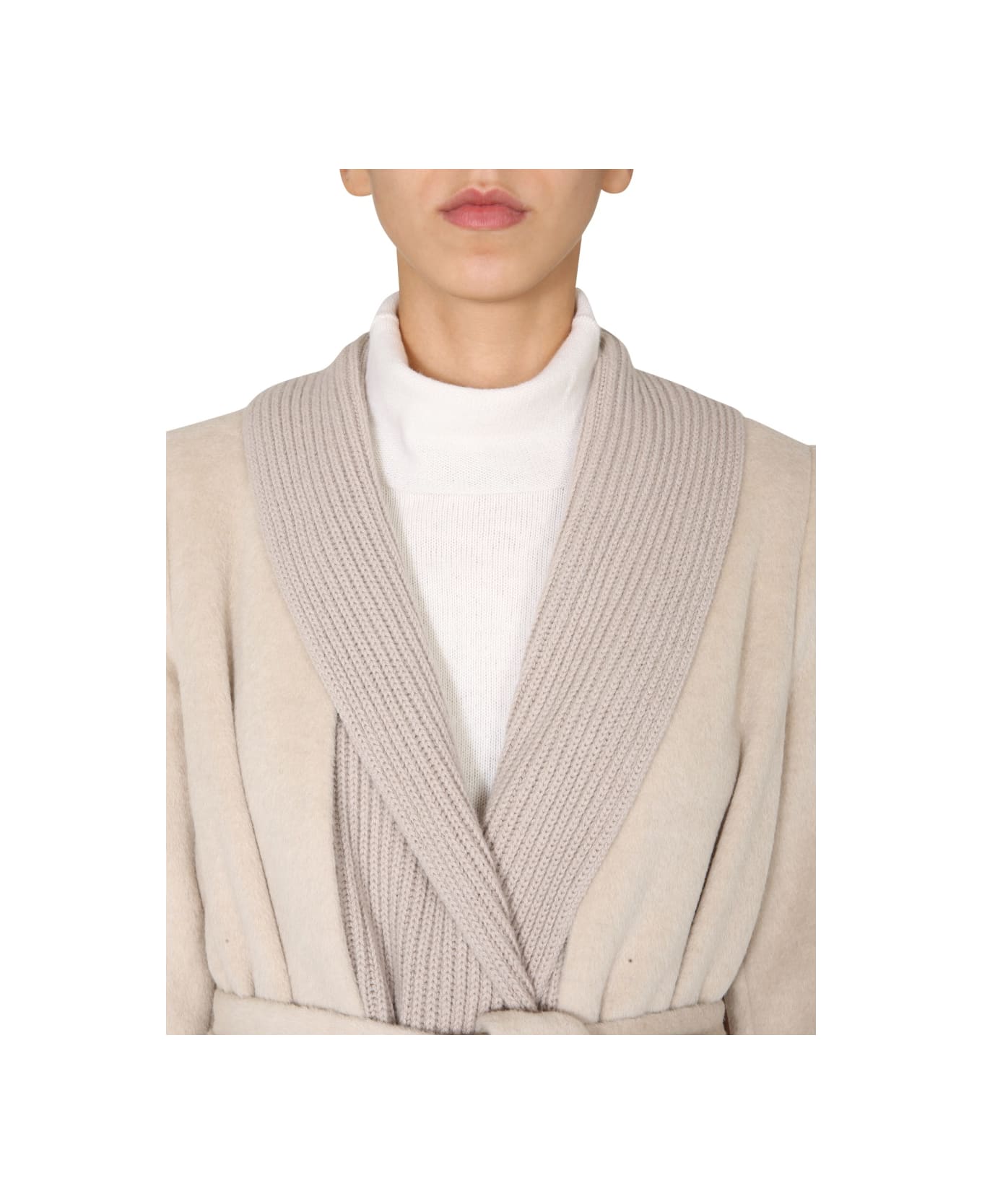 Fabiana Filippi Knitted Shawl Collar Coat - BEIGE