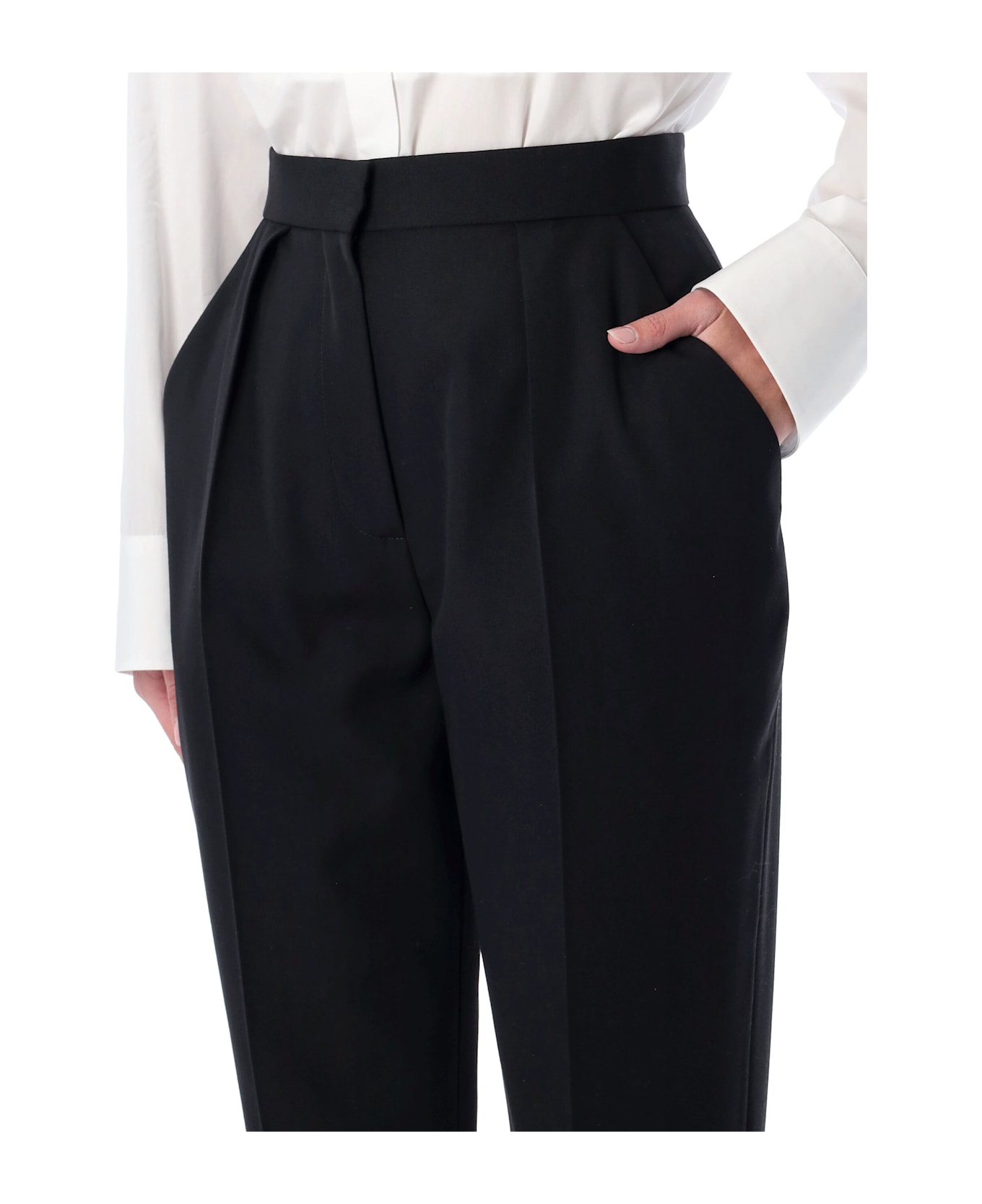 Balmain High-waisted Grain De Poudre Trousers - BLACK