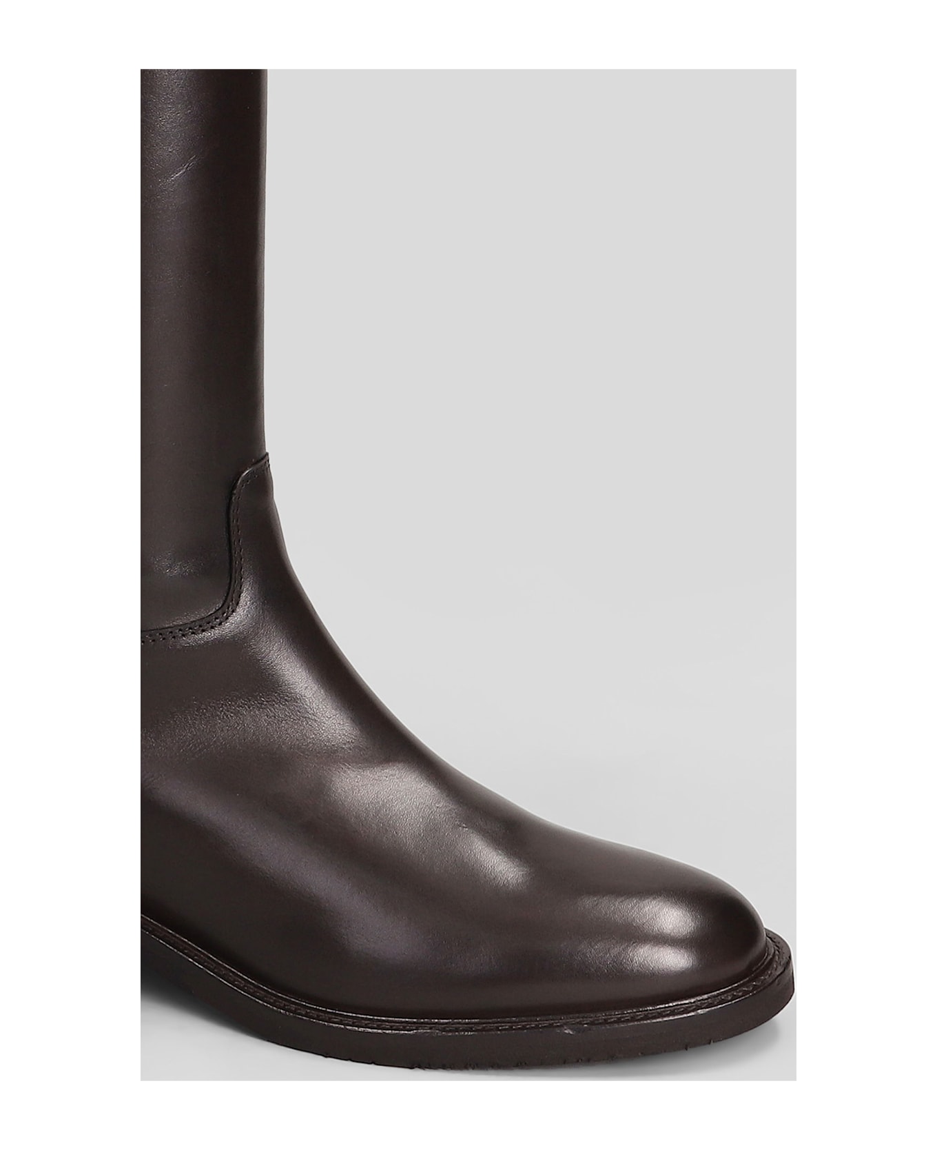 Julie Dee Low Heels Boots In Dark Brown Leather - dark brown