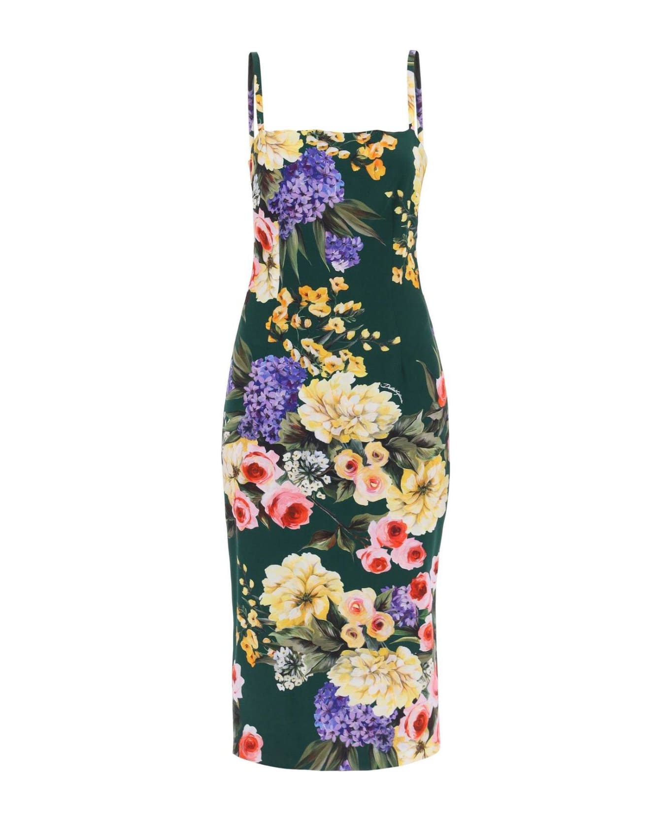 Dolce & Gabbana Garden Printed Charmeuse Strapless Dress - Yb Fondo Verde