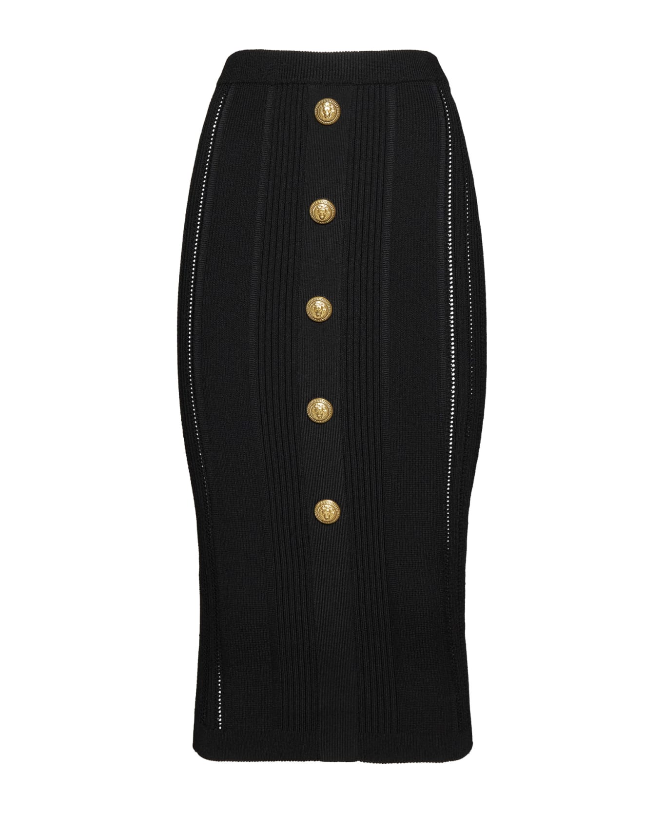 Balmain High Waist Five Button See Through Knit Midi Skirt - Black スカート