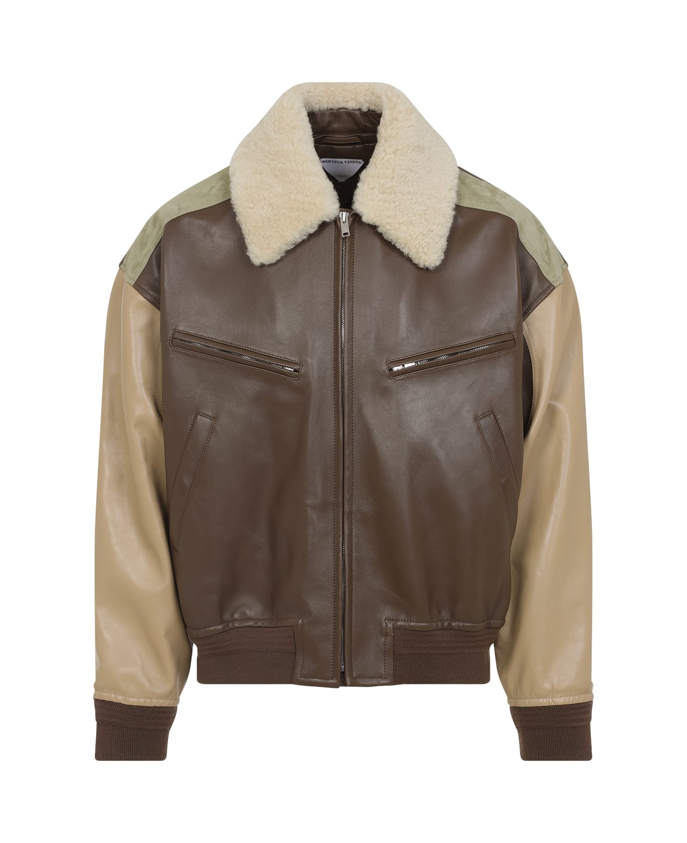 Bottega Veneta Leather Jacket - Dark Moss Sesame Travertine