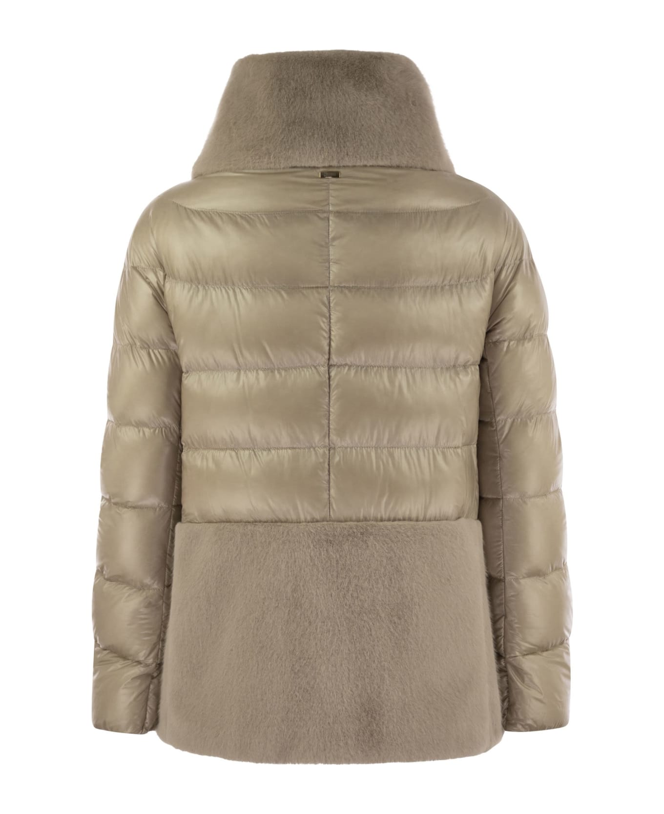 Herno Down Jacket With Cruelty-free Fur Details - Beige