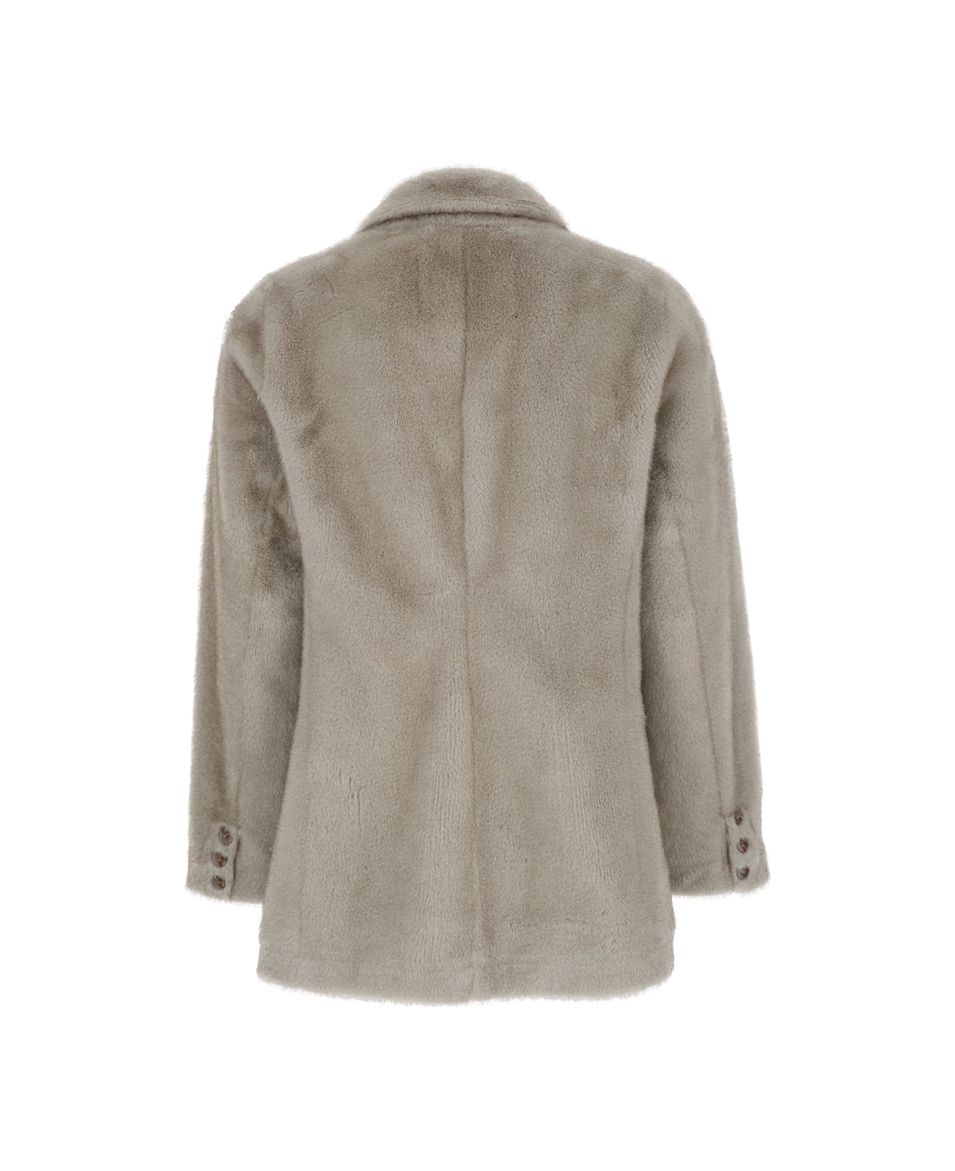 Valentini 1972 Grey Double-breasted Jacket With Notched Revers In Ecofur Woman - Grey