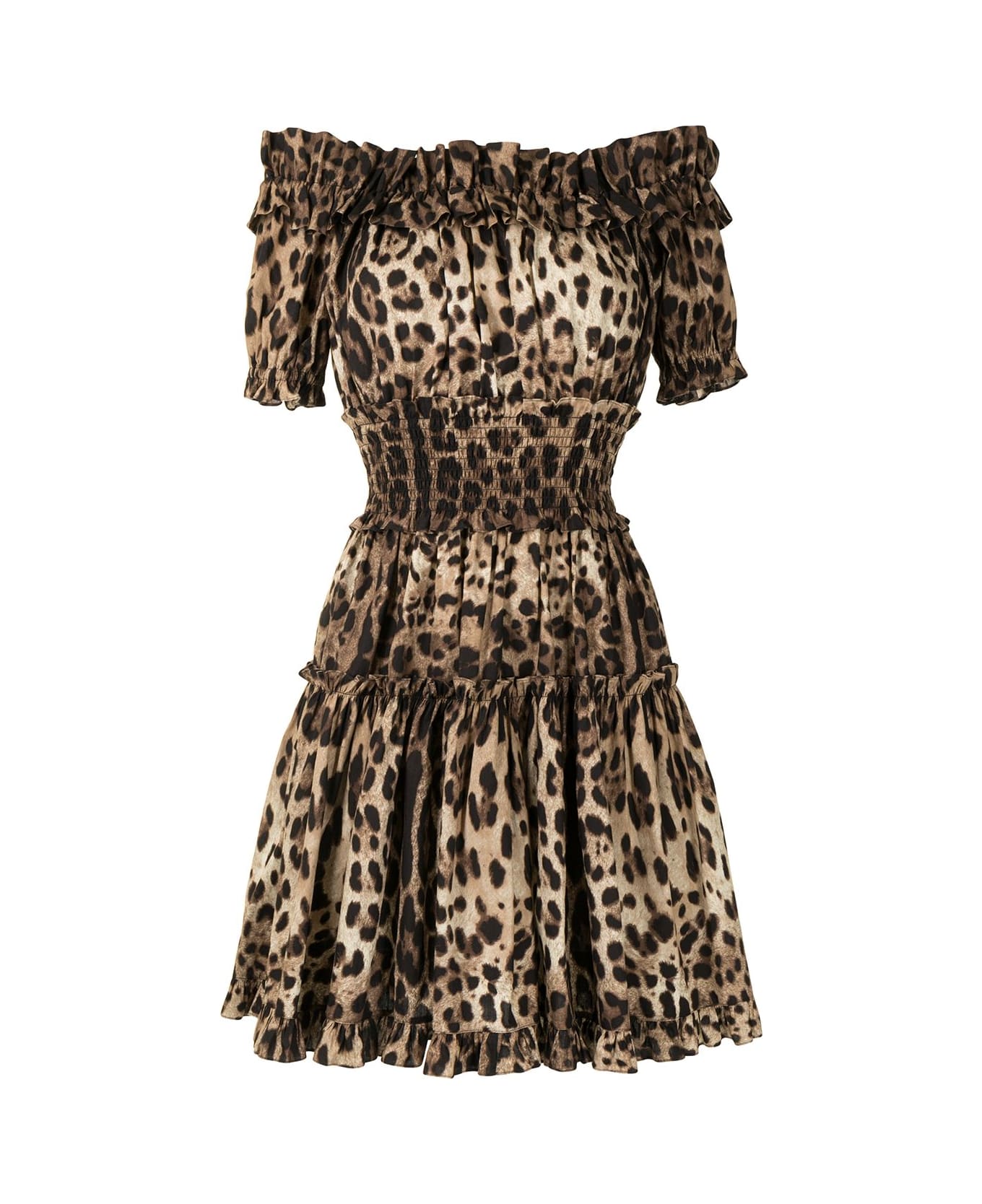 Dolce & Gabbana Leopard Print Short Dress - Brown