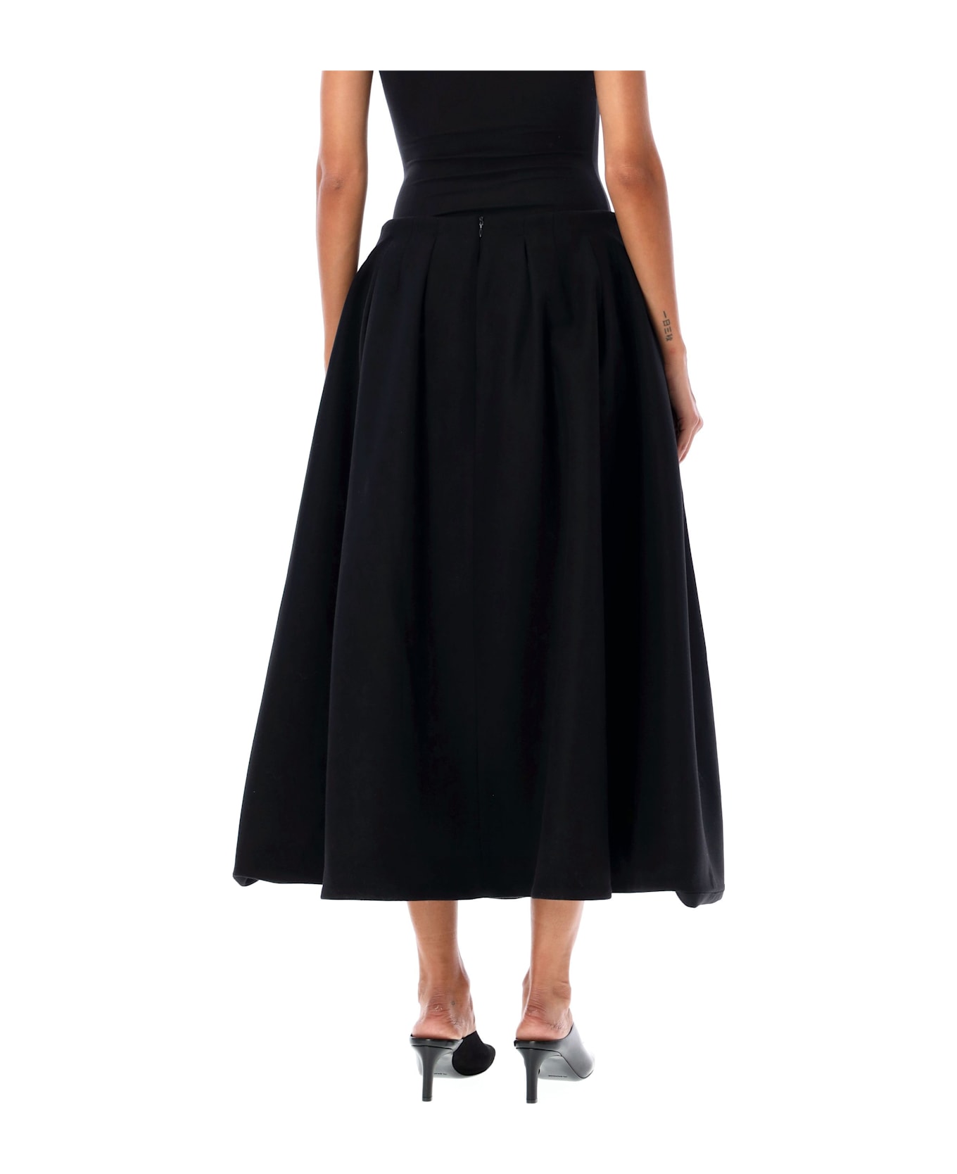 Patou Pleated Midi Skirt - BLACK