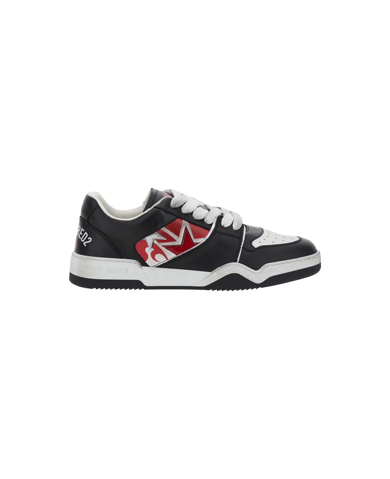 Dsquared2 Black Sneakers With Distressed Effect And Logo On The Heel In Leather Man - Black