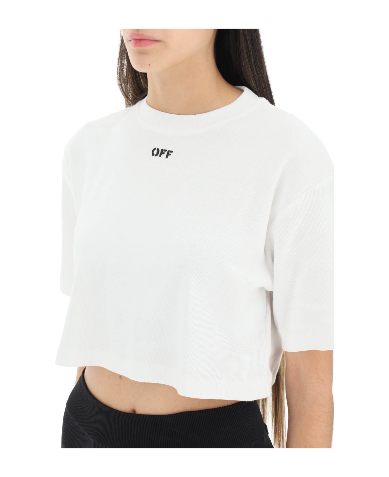 Off-White Cropped Logo T-shirt - White Black Tシャツ