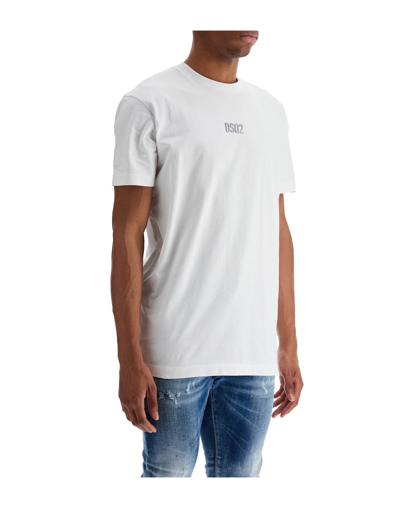 Dsquared2 White Cotton T-shirt With Embroidered Logo - WHITE (White)