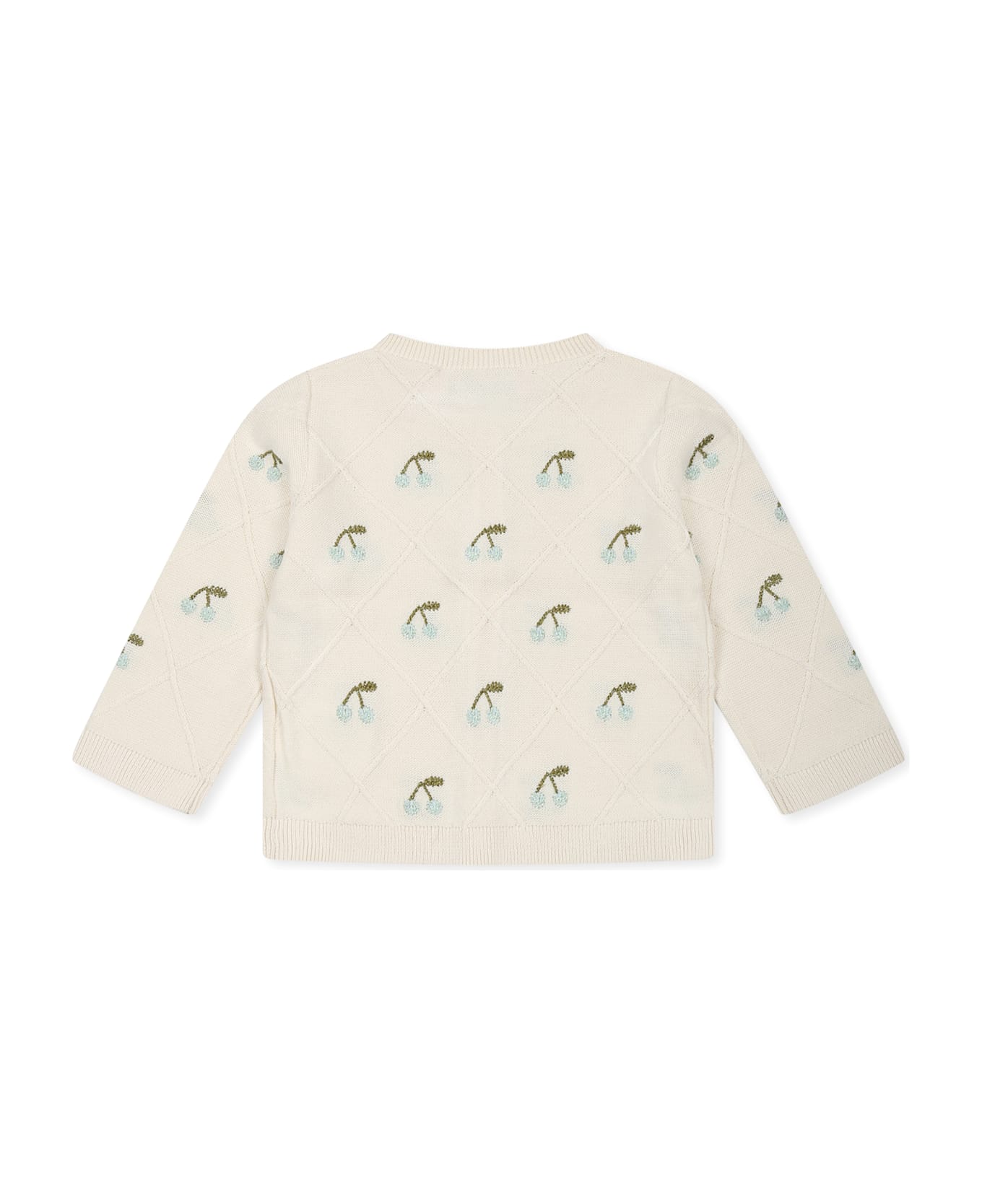 Bonpoint Ivory Cardigan For Baby Girl With Cherries - Ivory