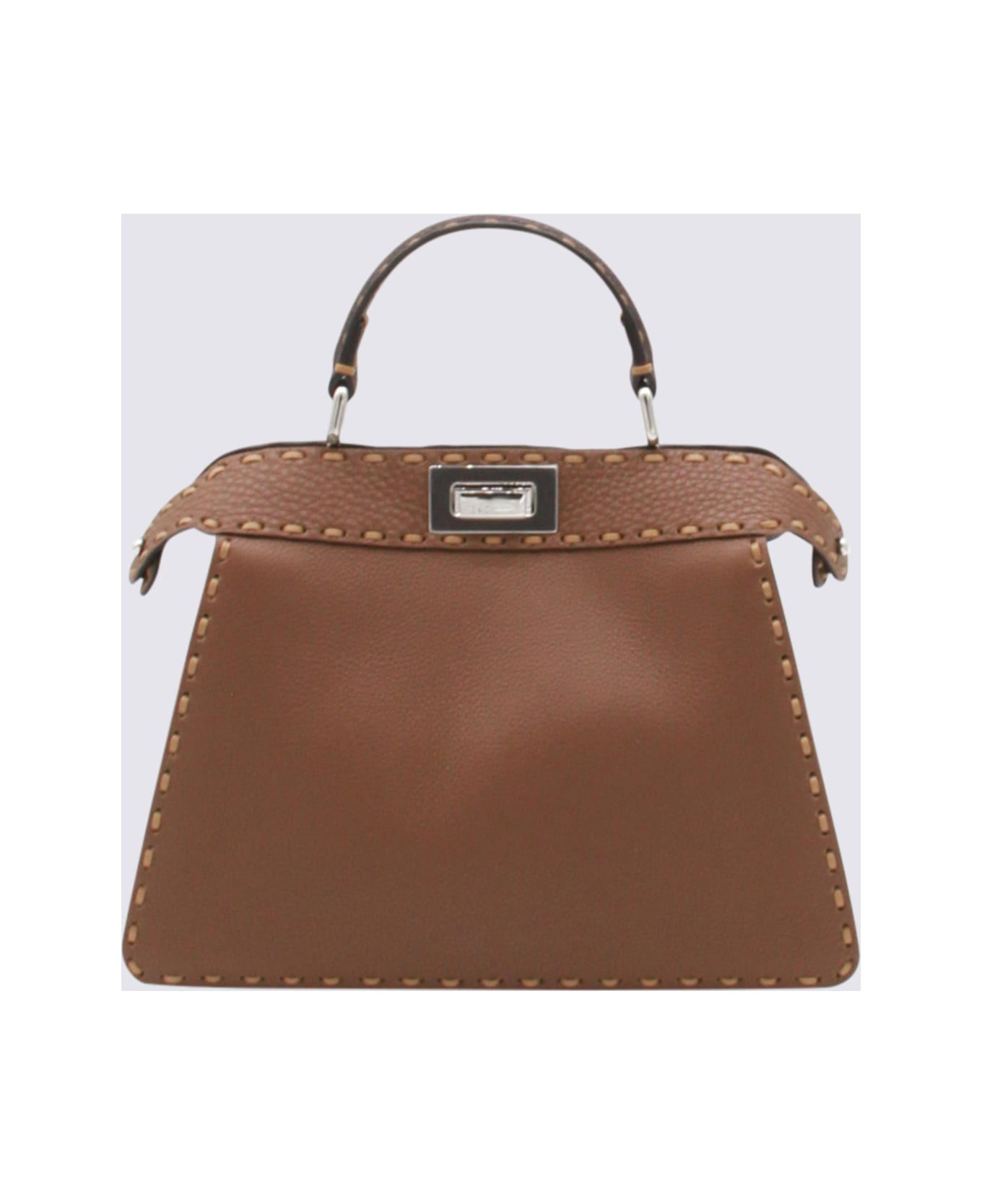 Fendi Brown Leather Peekaboo Iseeu Small Top Handle Bag