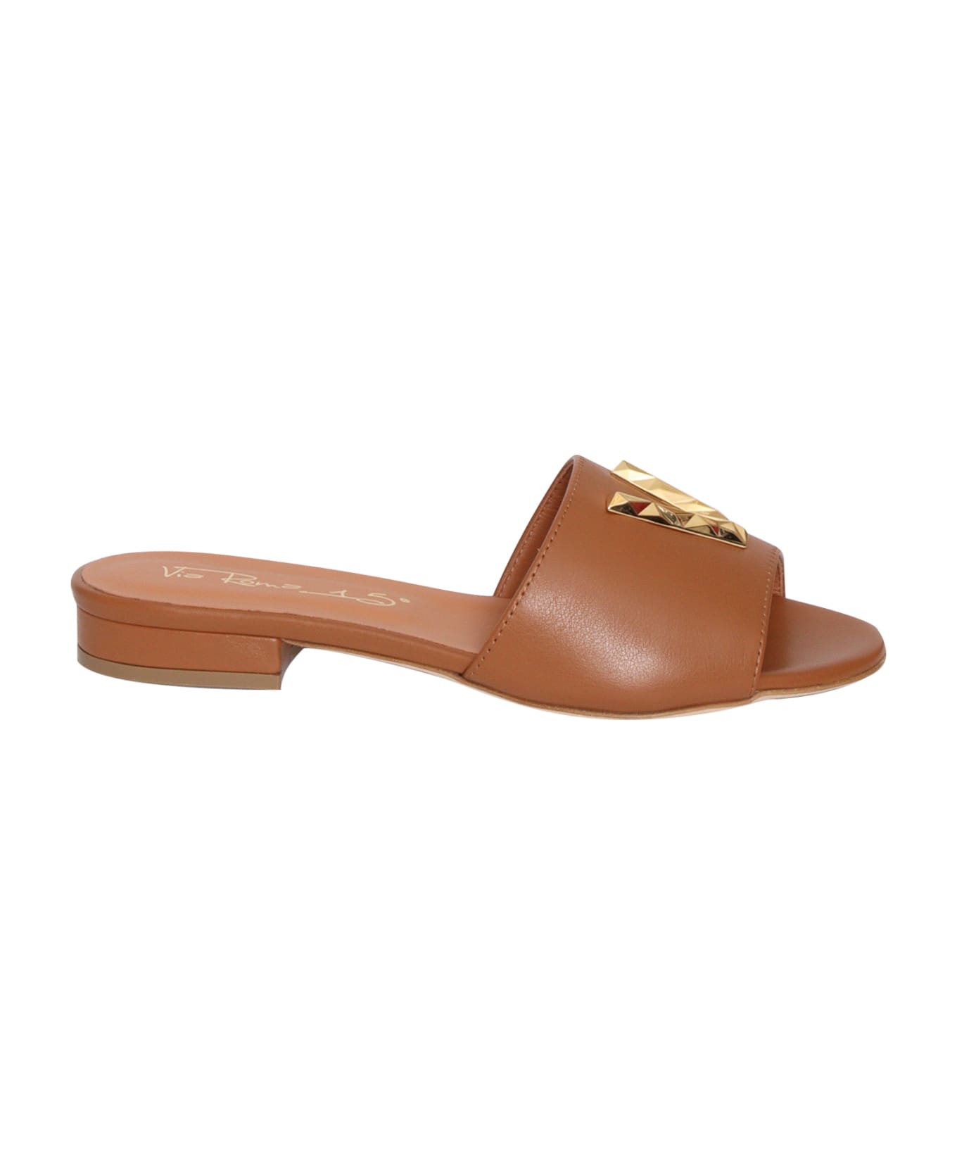 Via Roma 15 Brown Leather Slippers - BROWN