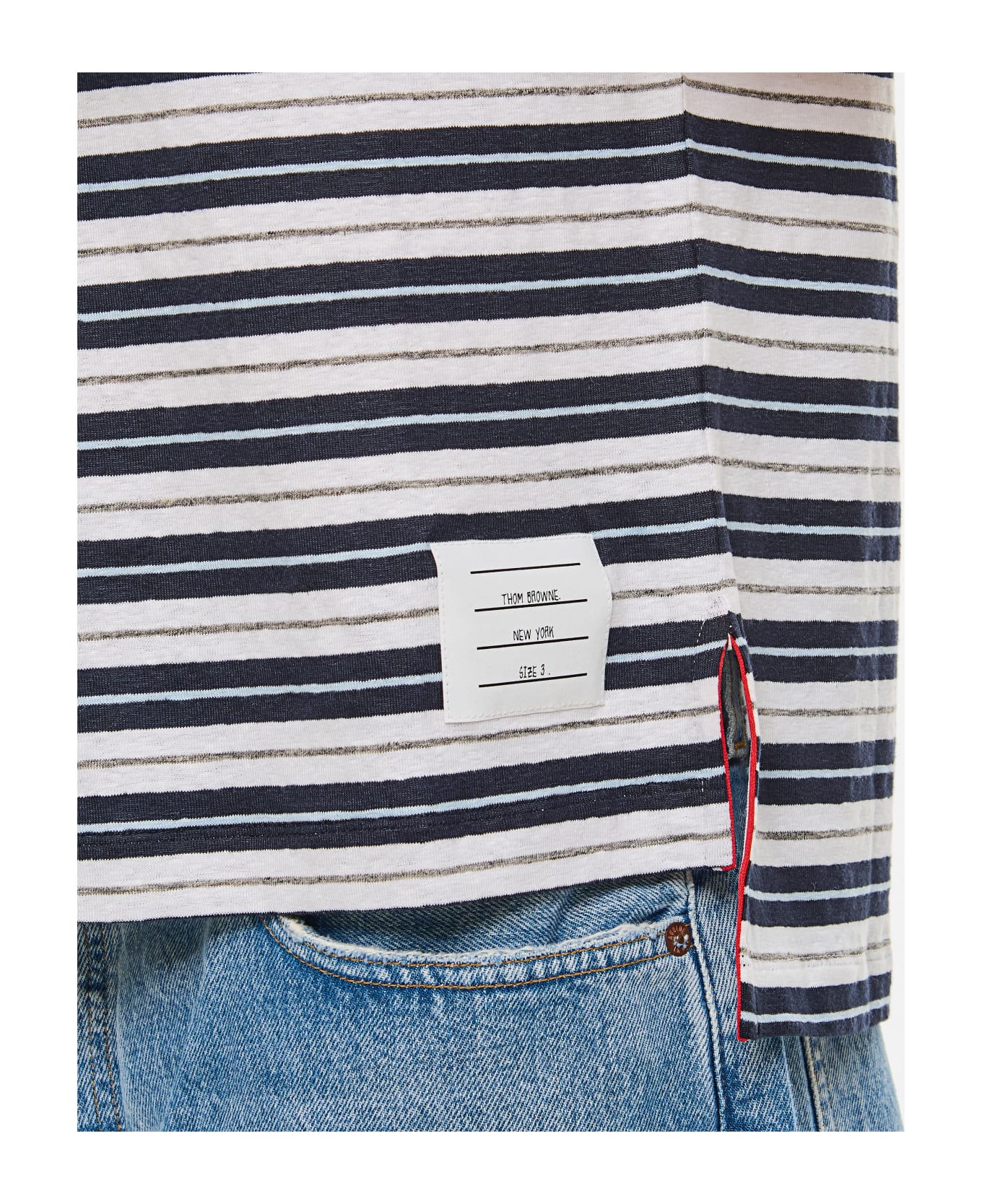 Thom Browne Linen Striped Polo - Blue