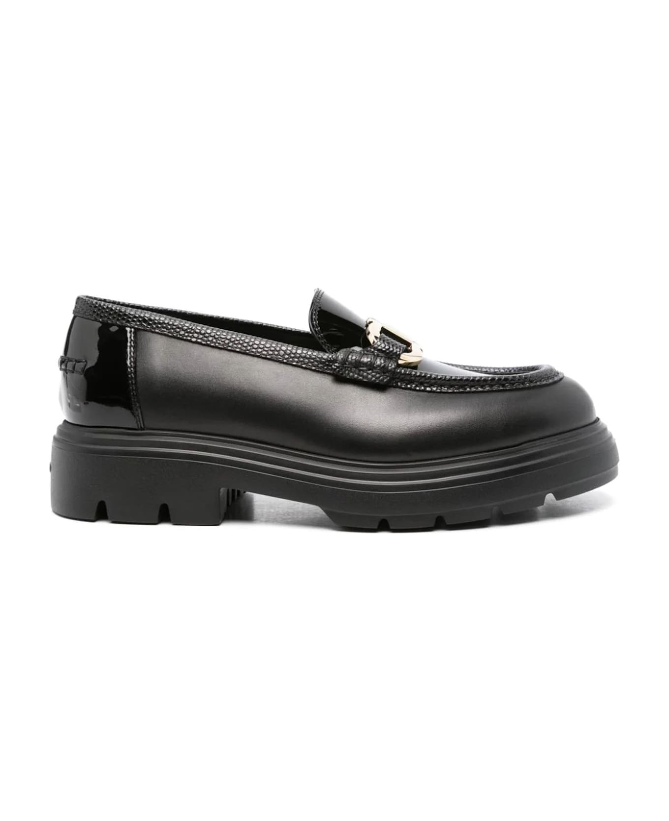 Ferragamo Black Calf Leather Gancini Loafers - Nero