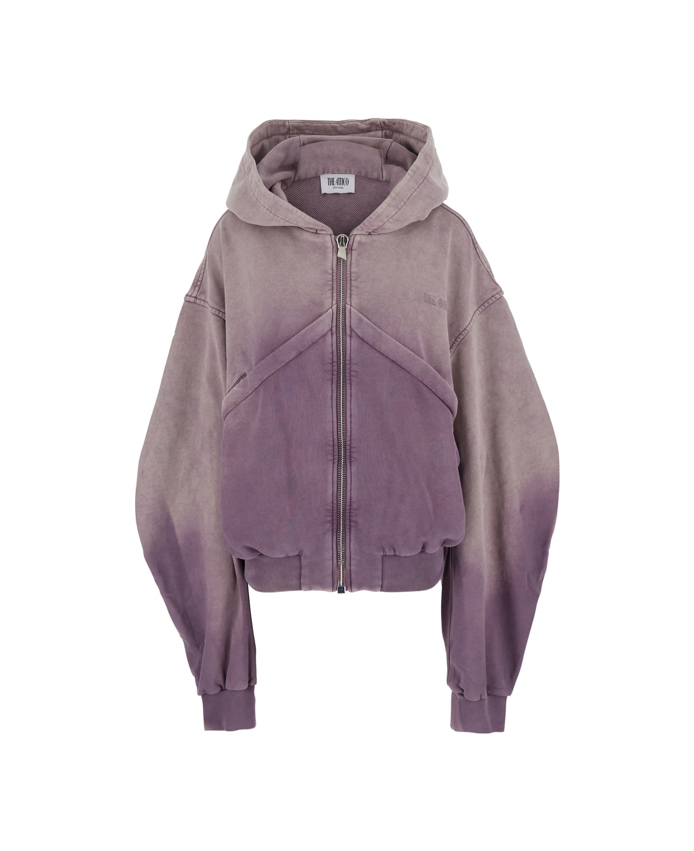 The Attico Violet Cropped Bomber Jacket With Hood And Logo Lettering Embroidery On The Front In Cotton Woman - Violet