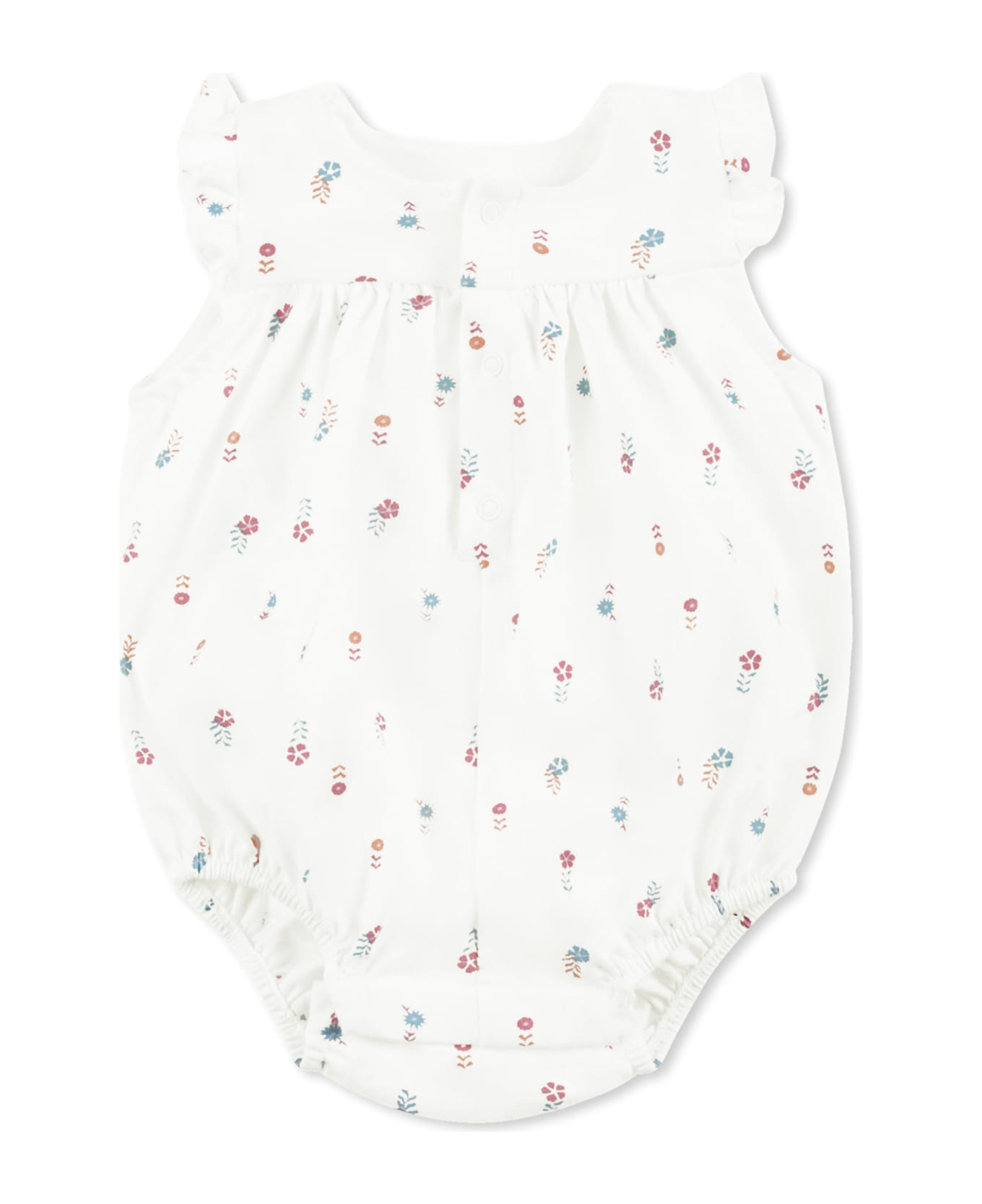 Petit Bateau Ivory Romper For Baby Girl With Floral Print - Ivory