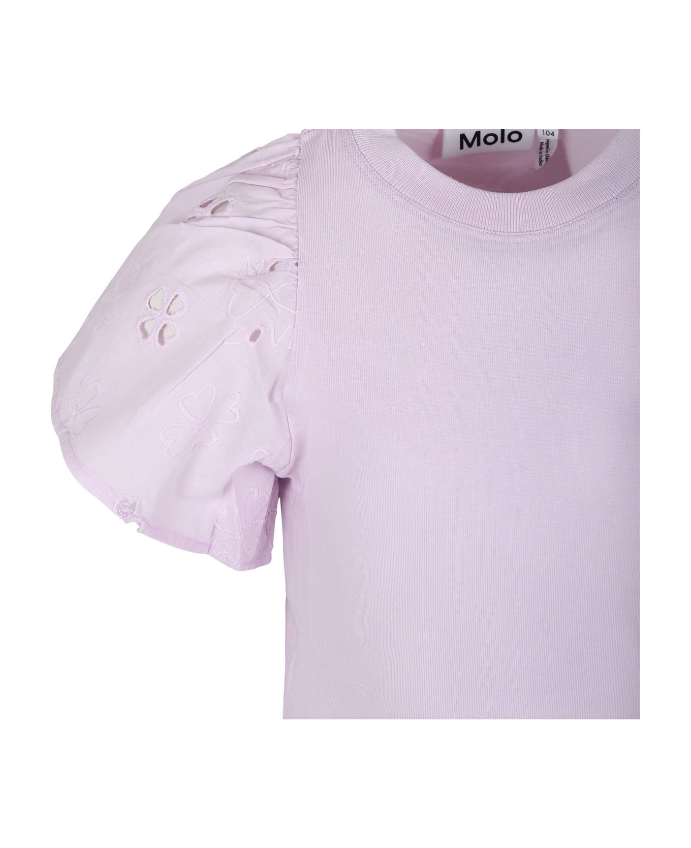 Molo Pink T-shirt For Girl With Macramé Lace - Pink