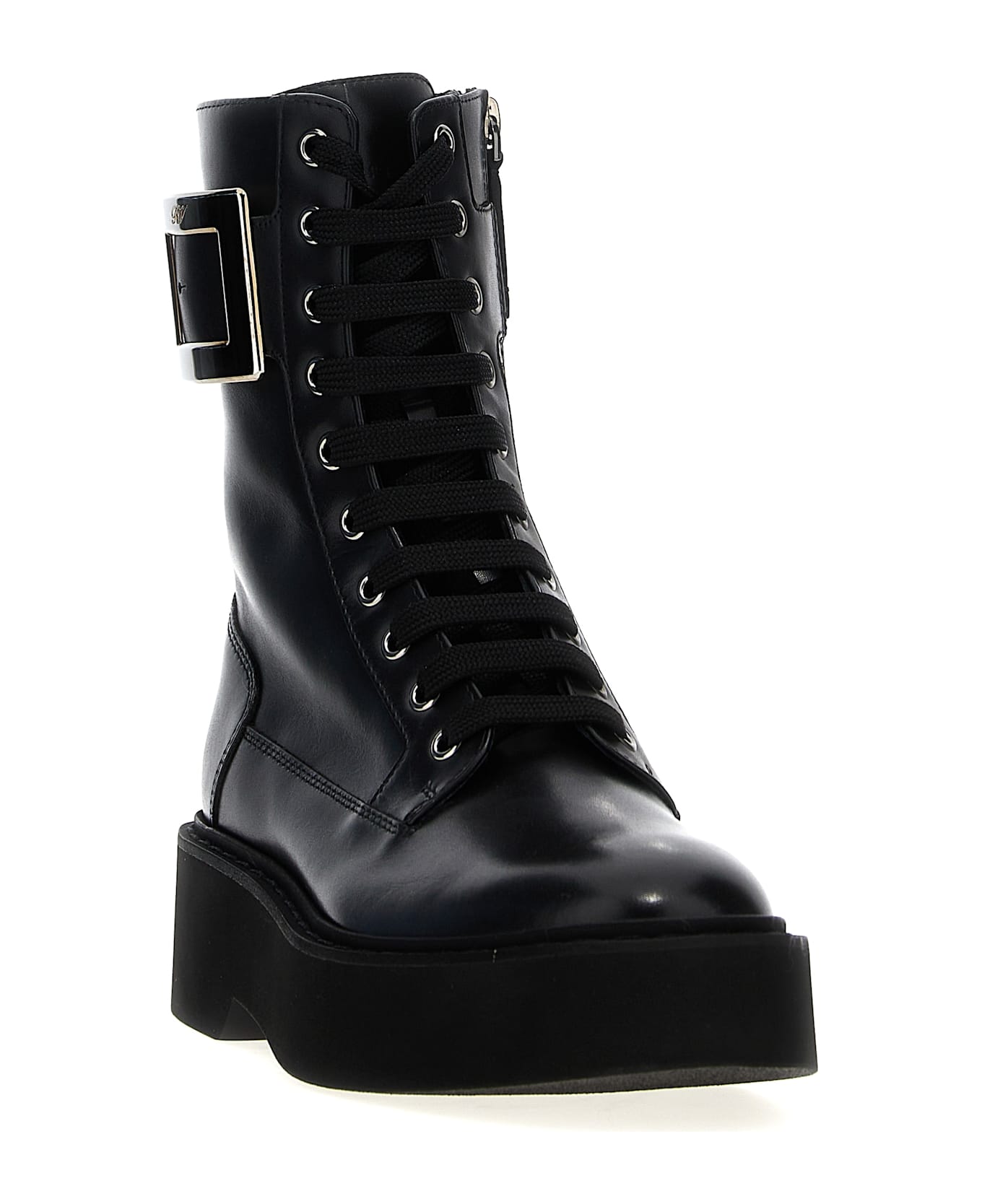 Roger Vivier Viv Rangers High Met Lace-up Boot - NERO