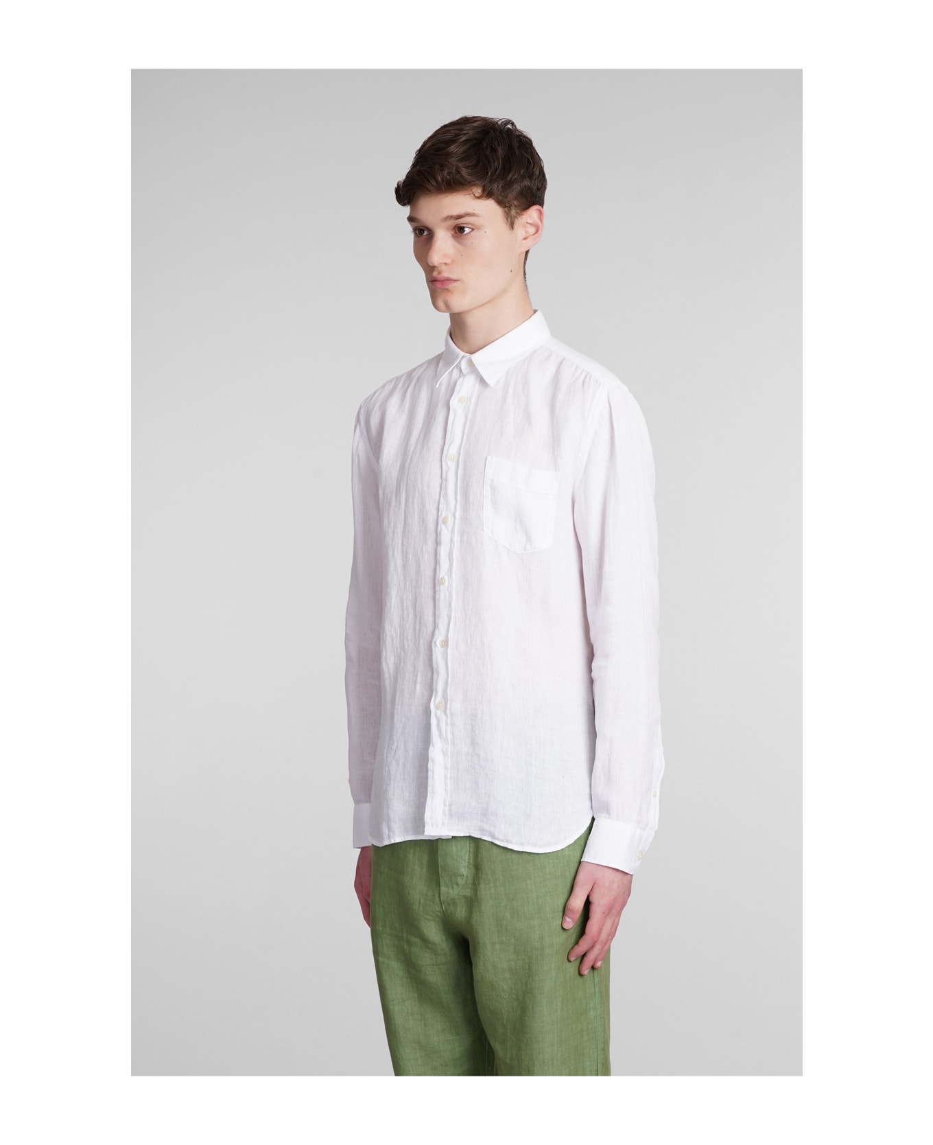 120% Lino Shirt In White Linen - white