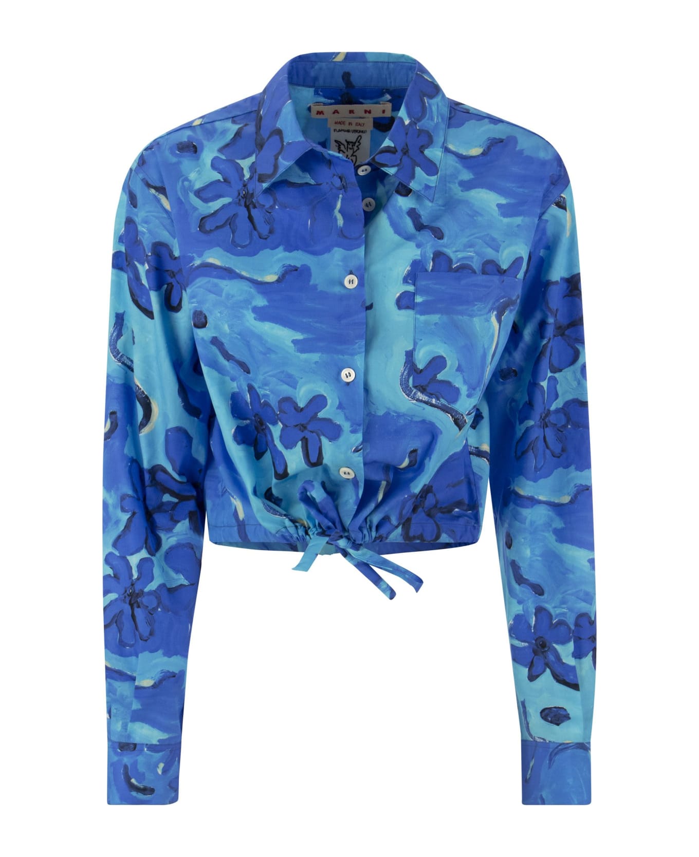 Marni Cotton Shirt With Drawstring Marni - BLUE