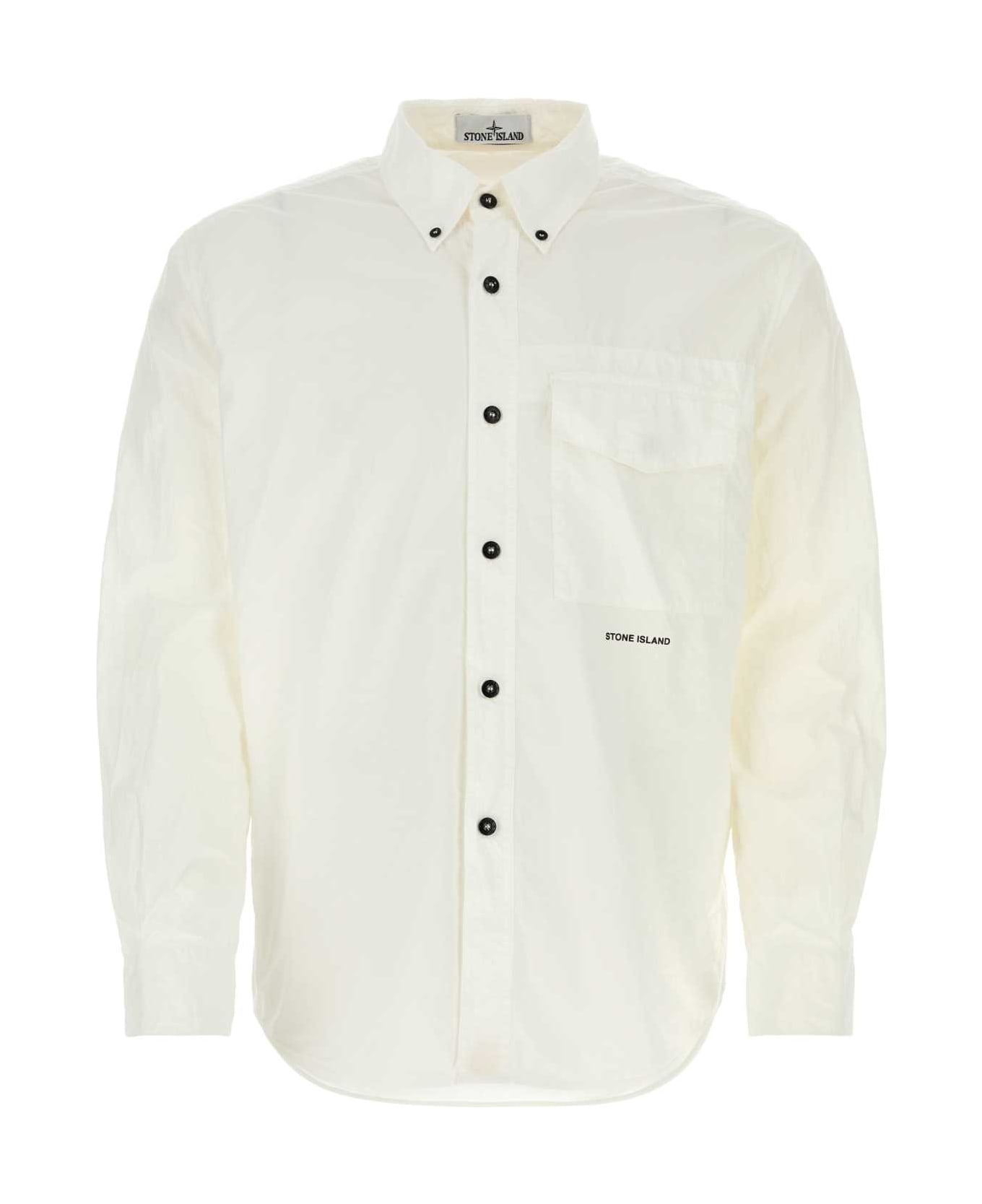 Stone Island White Cotton Shirt - Bianco ニットウェア