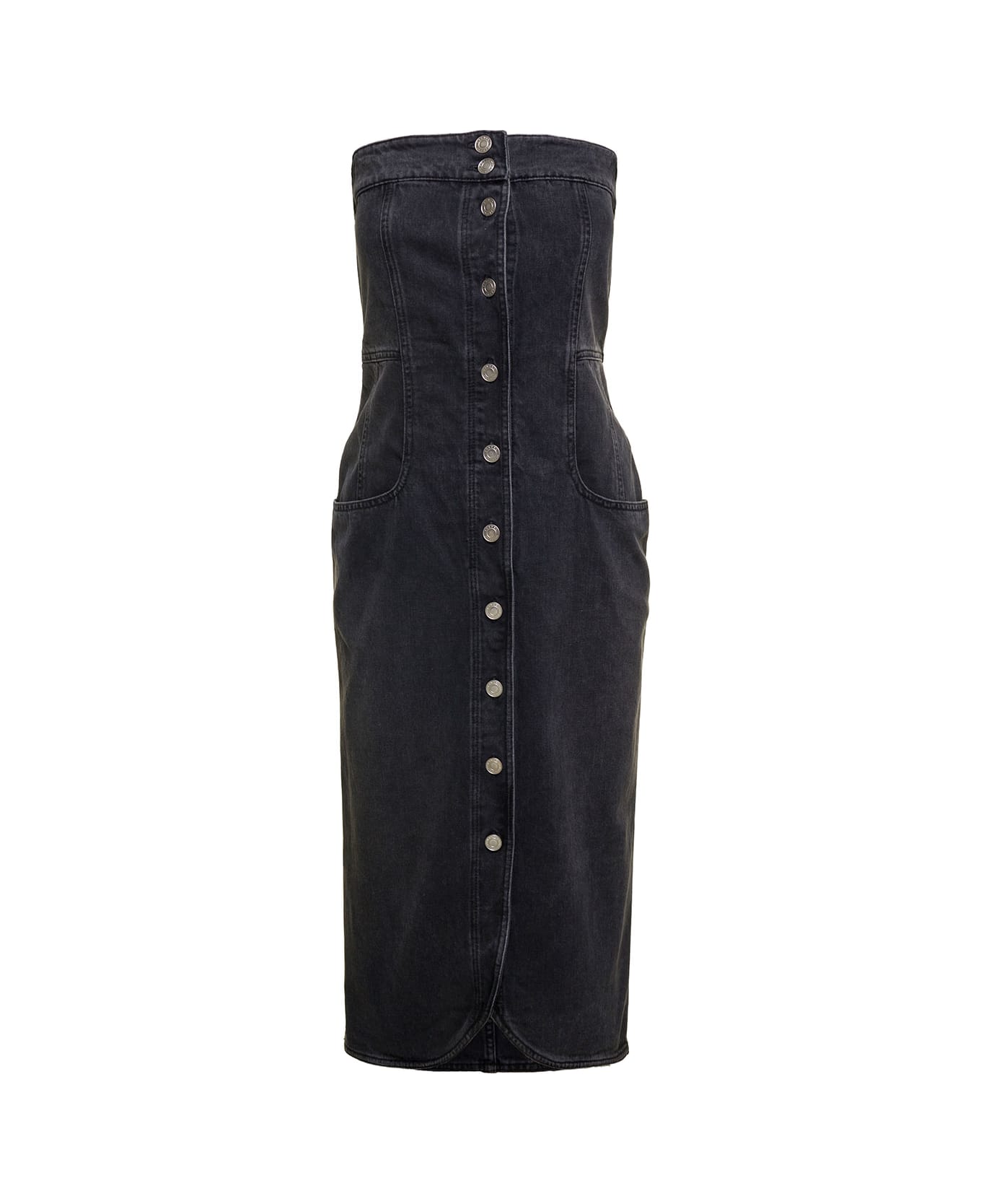 Isabel Marant Dark Grey Strapless Midi Dress With Branded Buttons In Cotton Denim Woman - Grey
