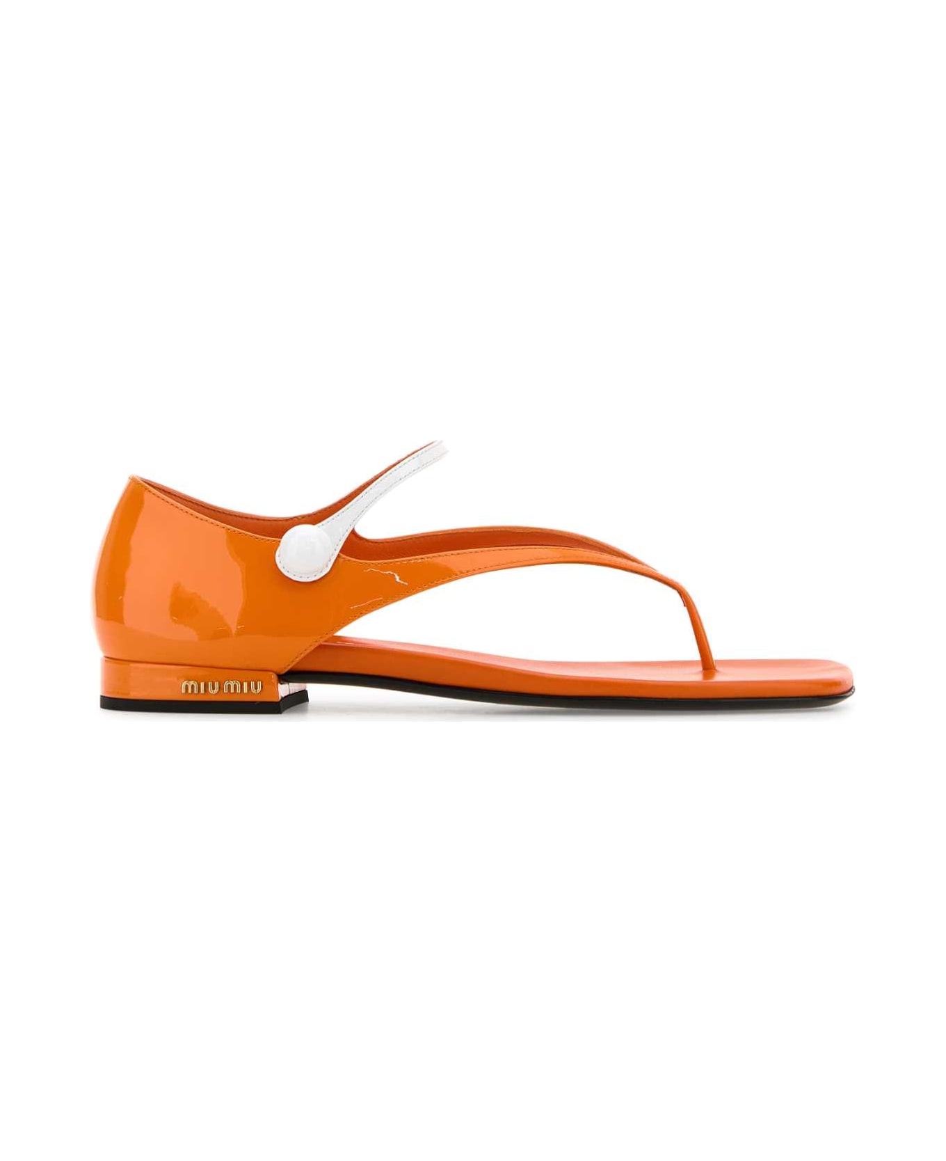 Miu Miu Orange Leather Thong Sandals - ARANCIOBIANCO